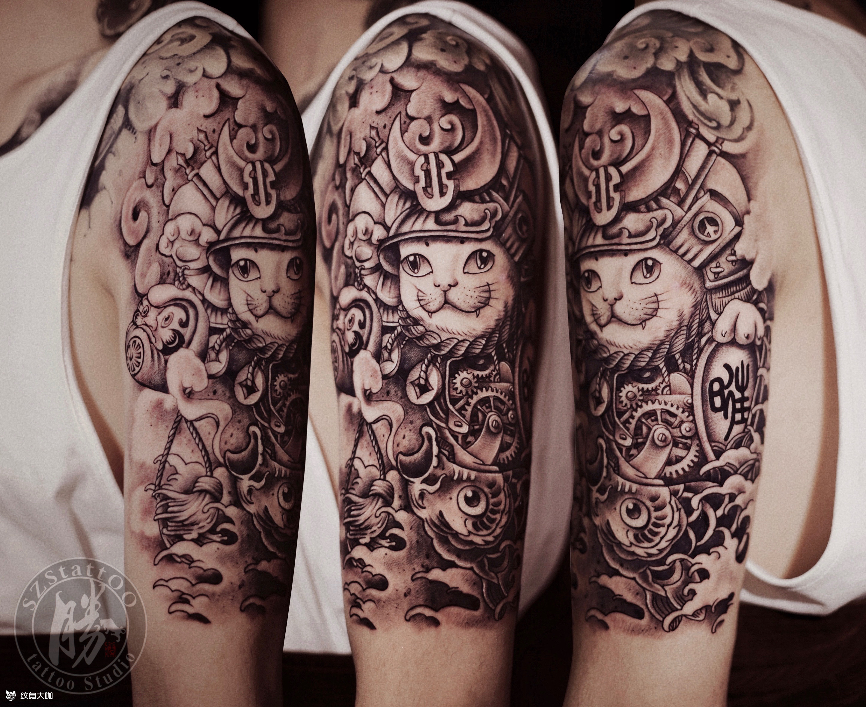 招财猫_纹身图案手稿图片_荣胜的纹身作品集