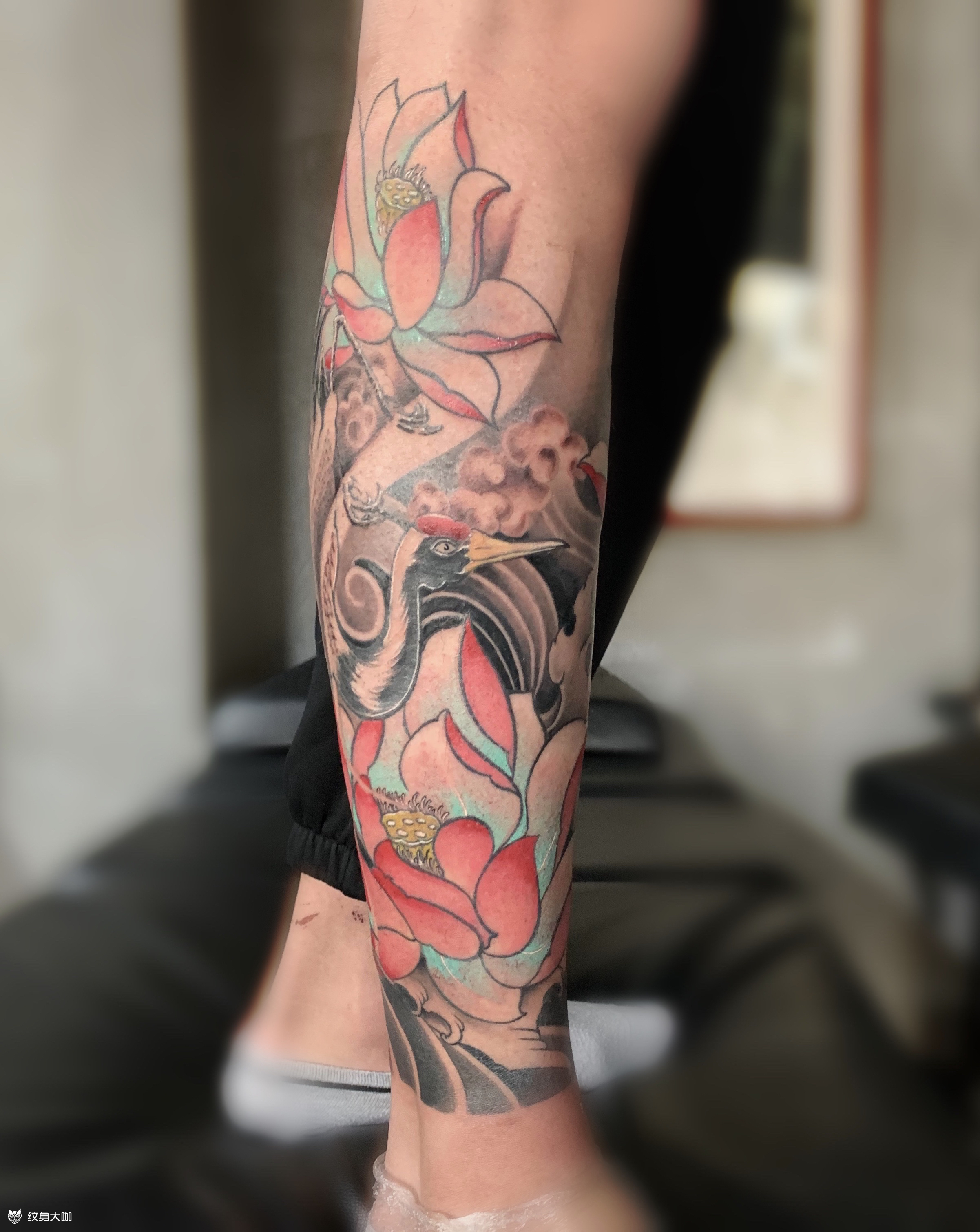 仙鹤03荷花 _纹身吧社区 - 纹身大咖