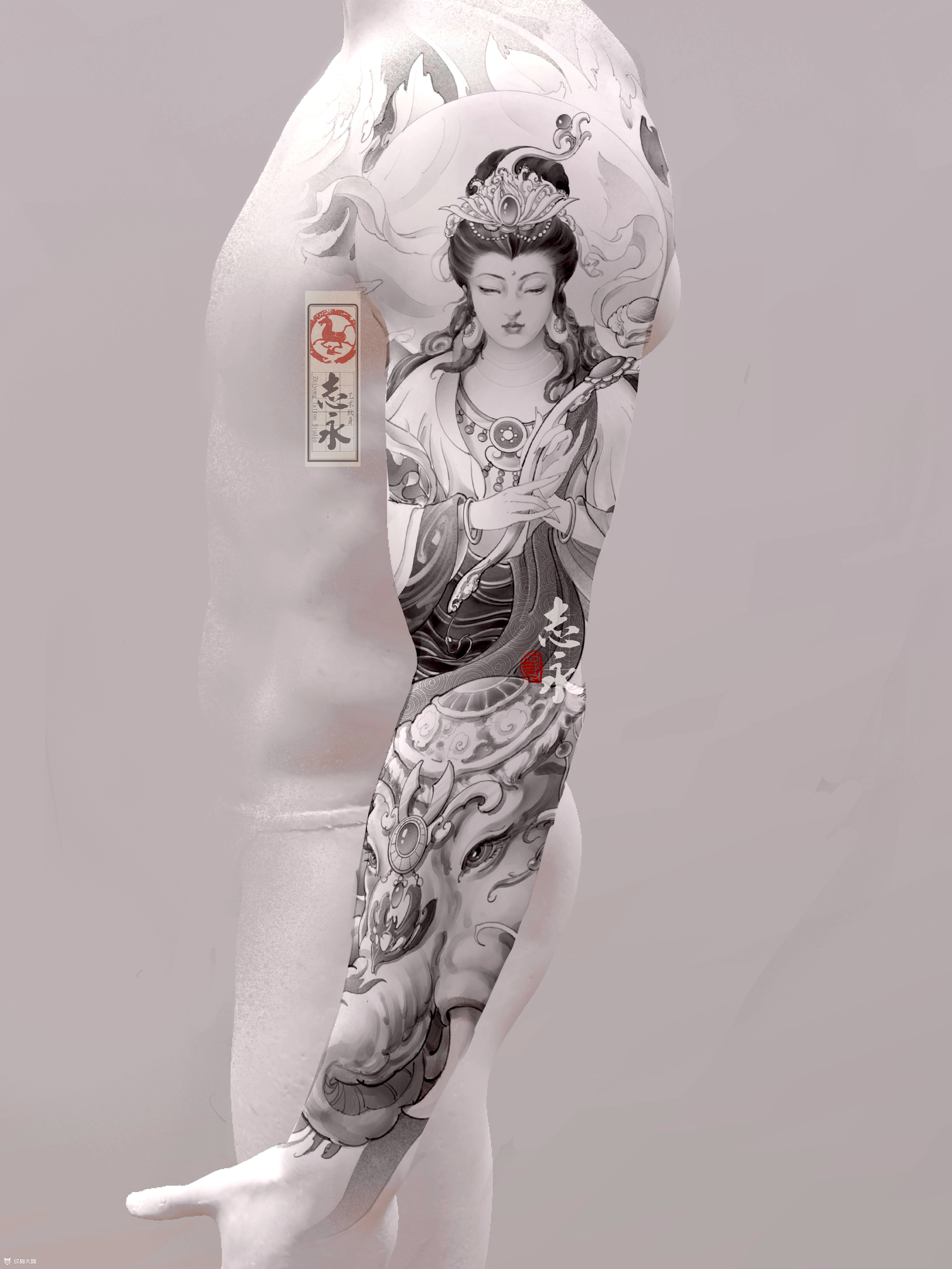原创普贤菩萨_纹身图案手稿图片_马志永的纹身作品集