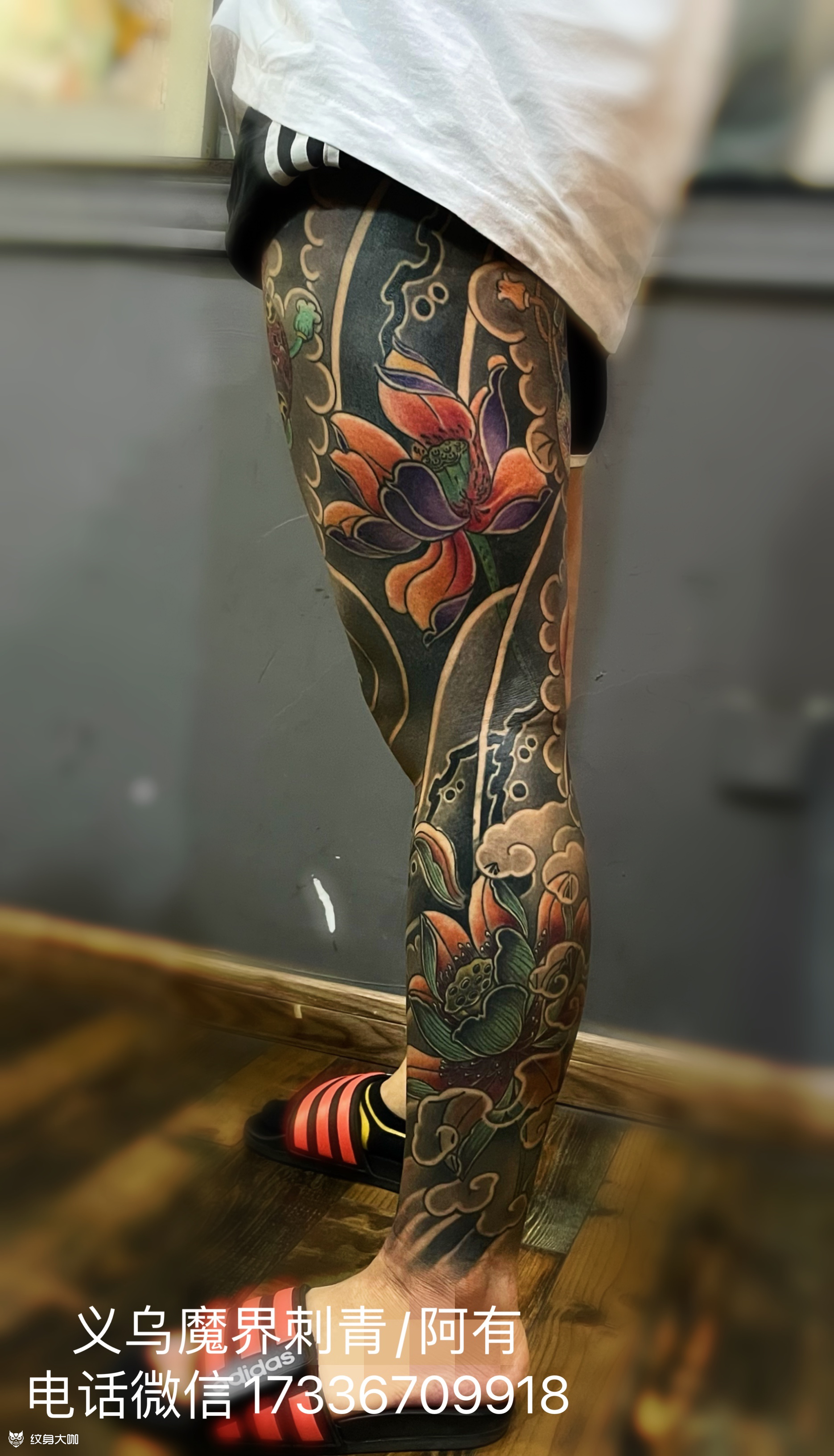 莲花花腿_纹身图案手稿图片_尹中有的纹身作品集