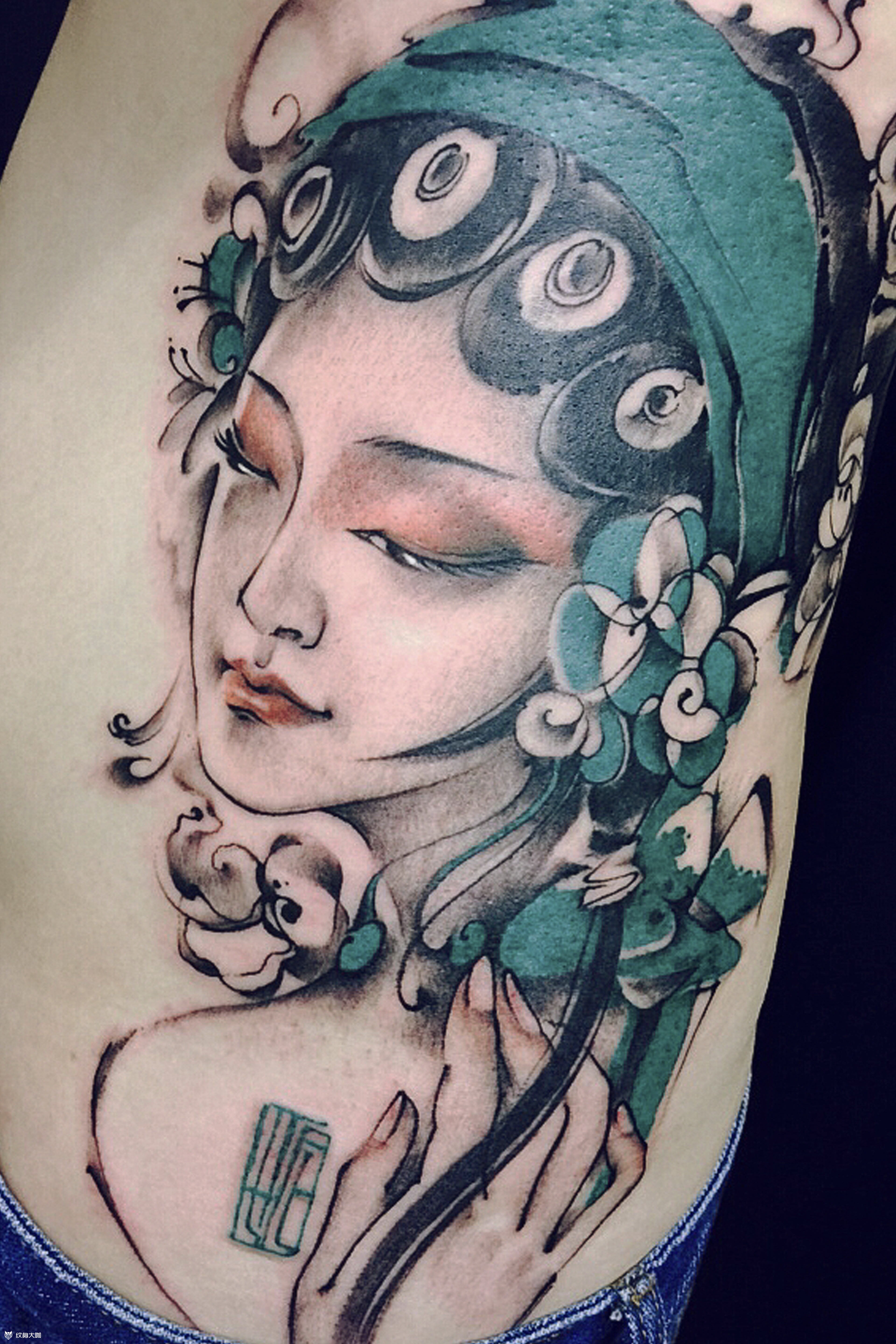国风水墨花旦_纹身图案手稿图片_无上的纹身作品集
