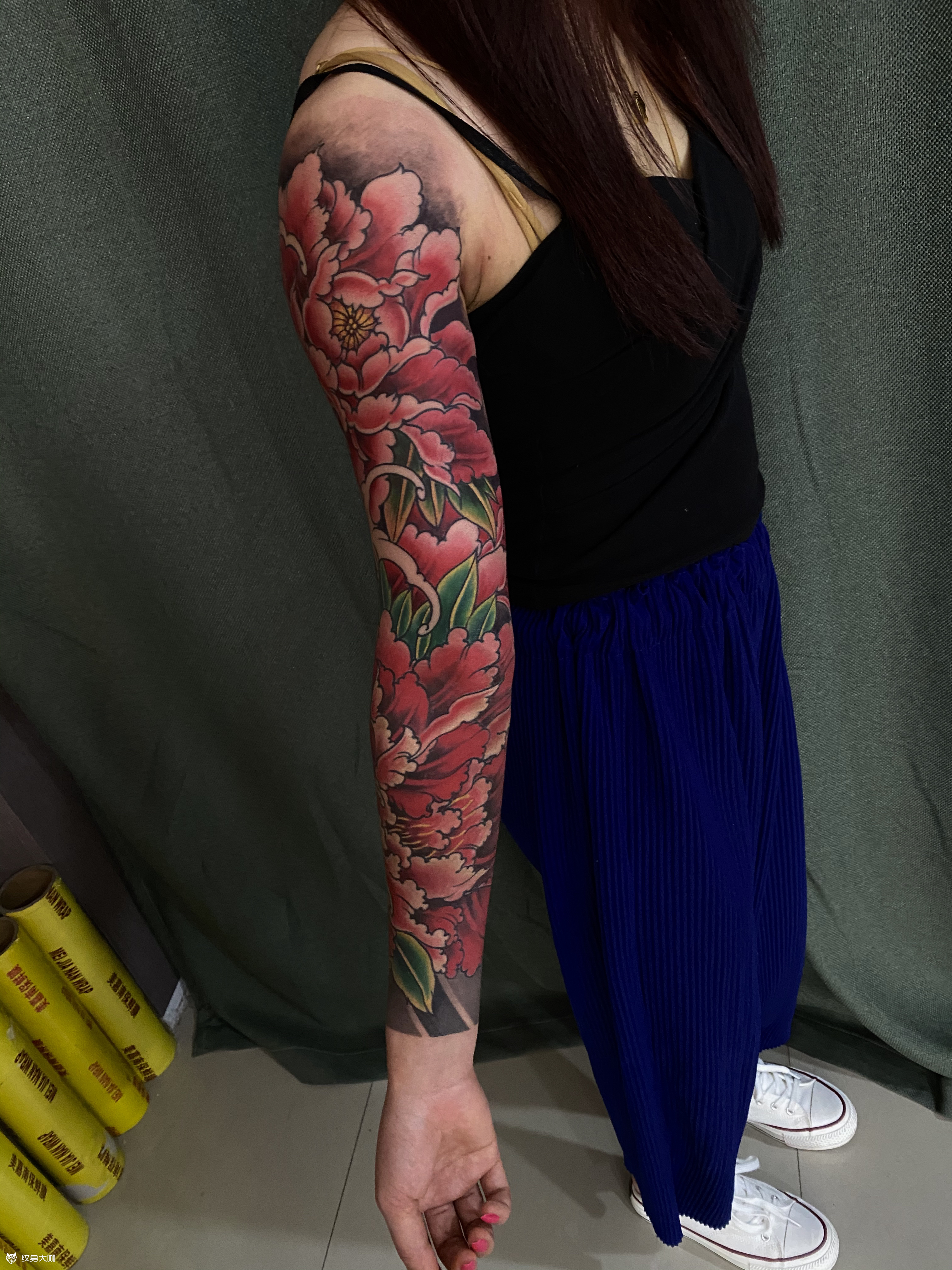 新传统花臂牡丹结束_纹身图案手稿图片_商丘福禄寿ci青的纹身作品集