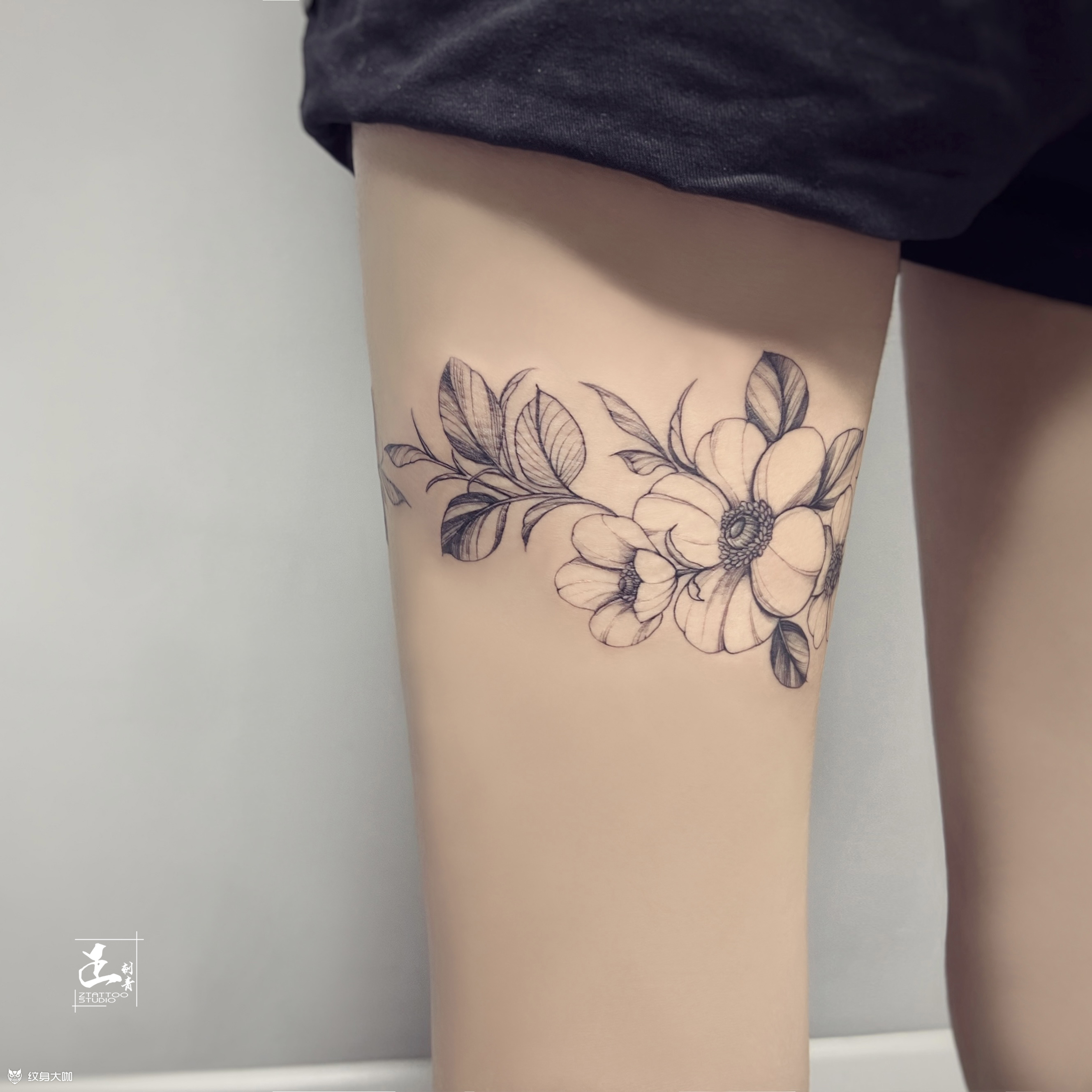 素花小清新腿环不只蕾丝和水_纹身吧社区 - 纹身大咖