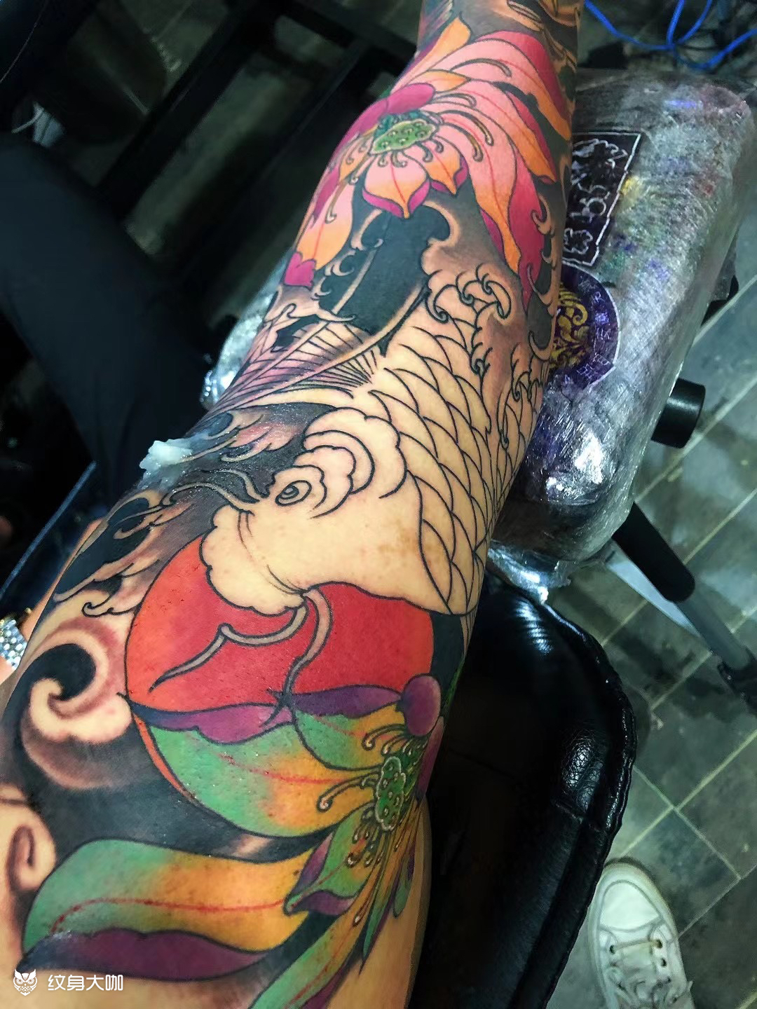 鱼花臂_纹身图案手稿图片_王成的纹身作品集