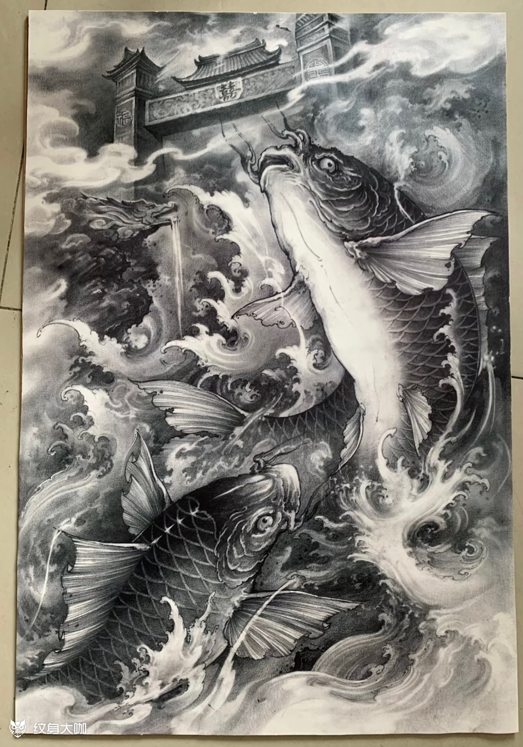 鱼跃龙门纹身图案图片