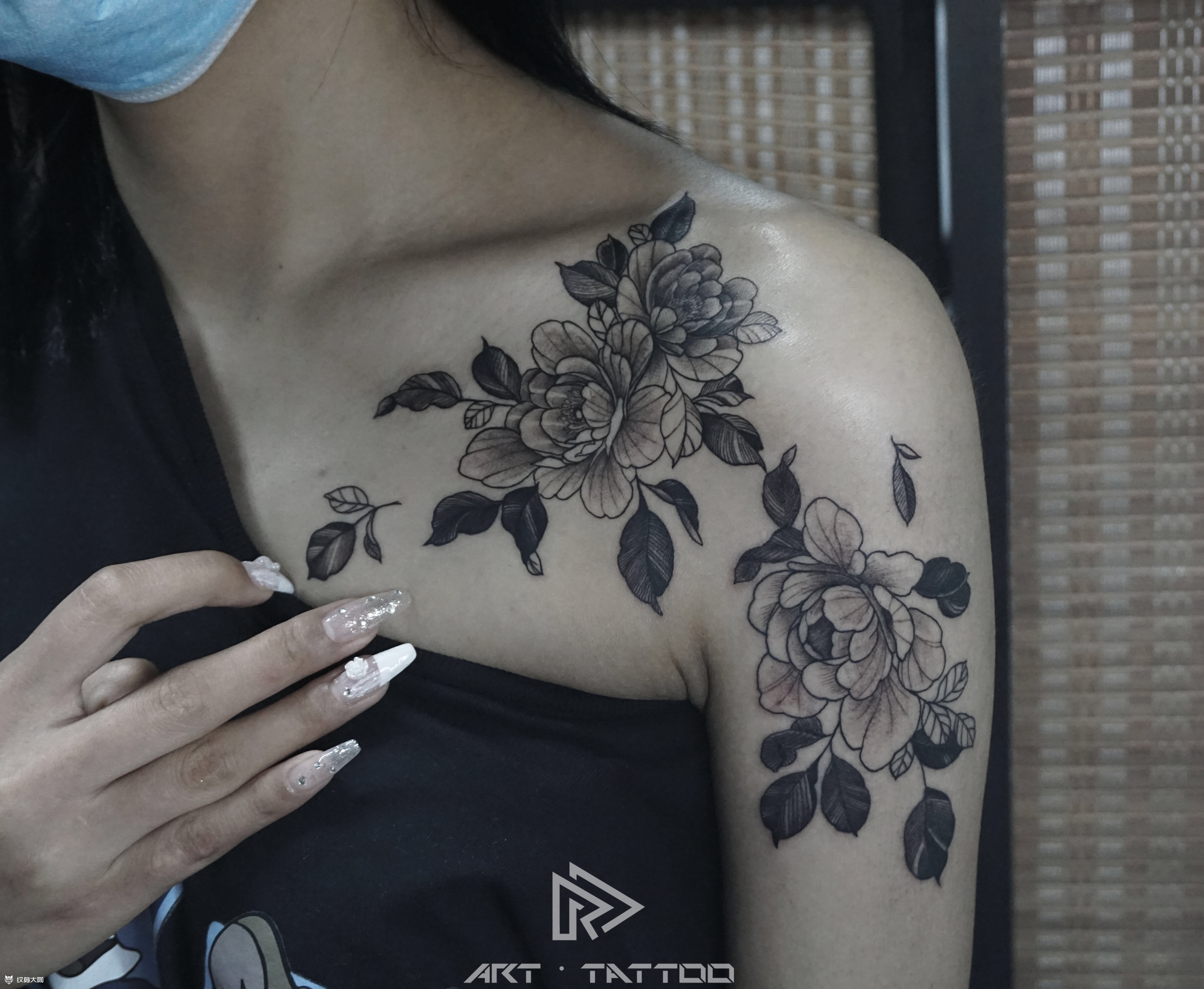 素花牡丹_纹身图案手稿图片_燃tattoo的纹身作品集