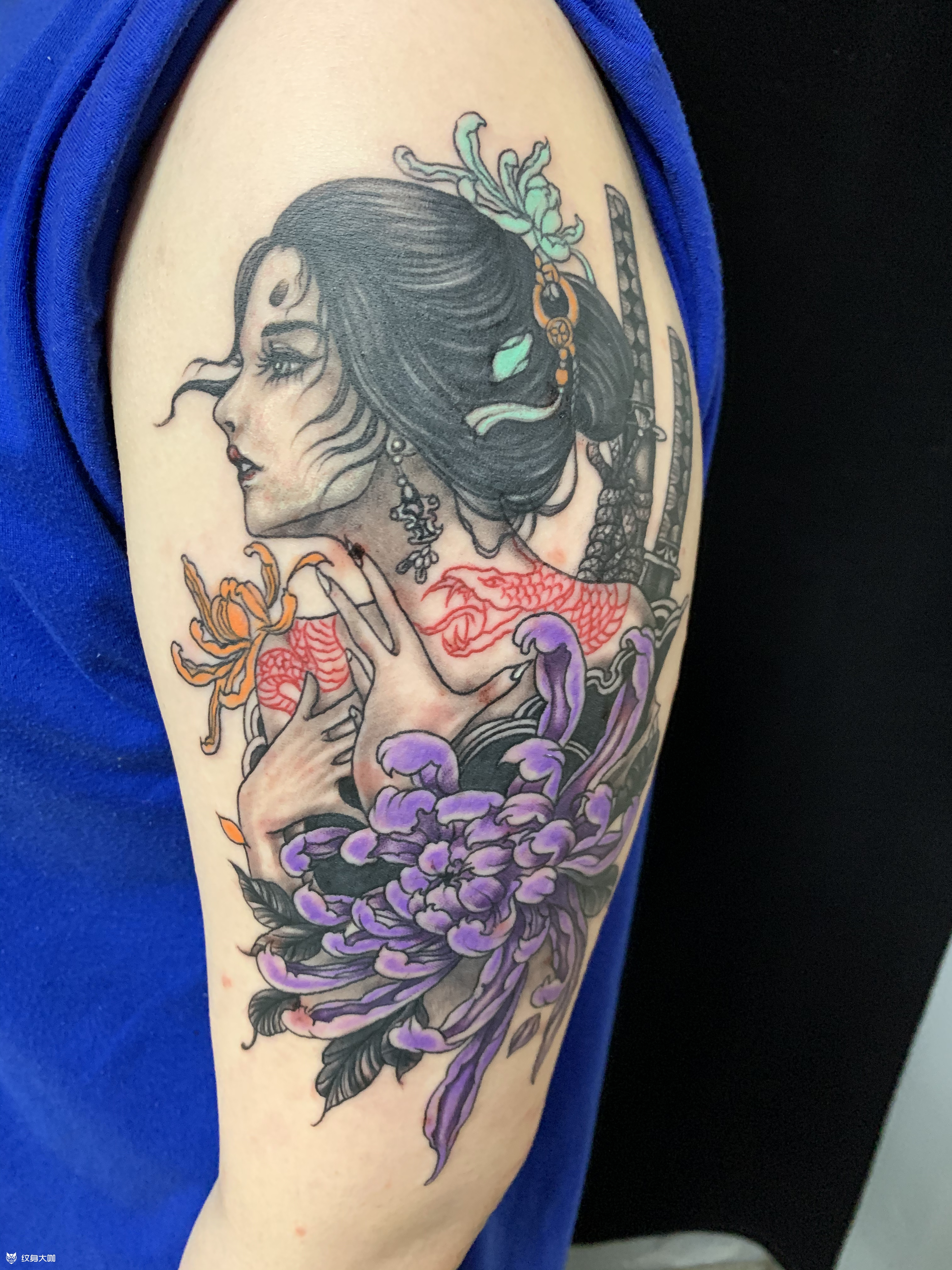 艺妓纹身#大臂纹身#吴江纹身#_纹身图案手稿图片_李军的纹身作品集