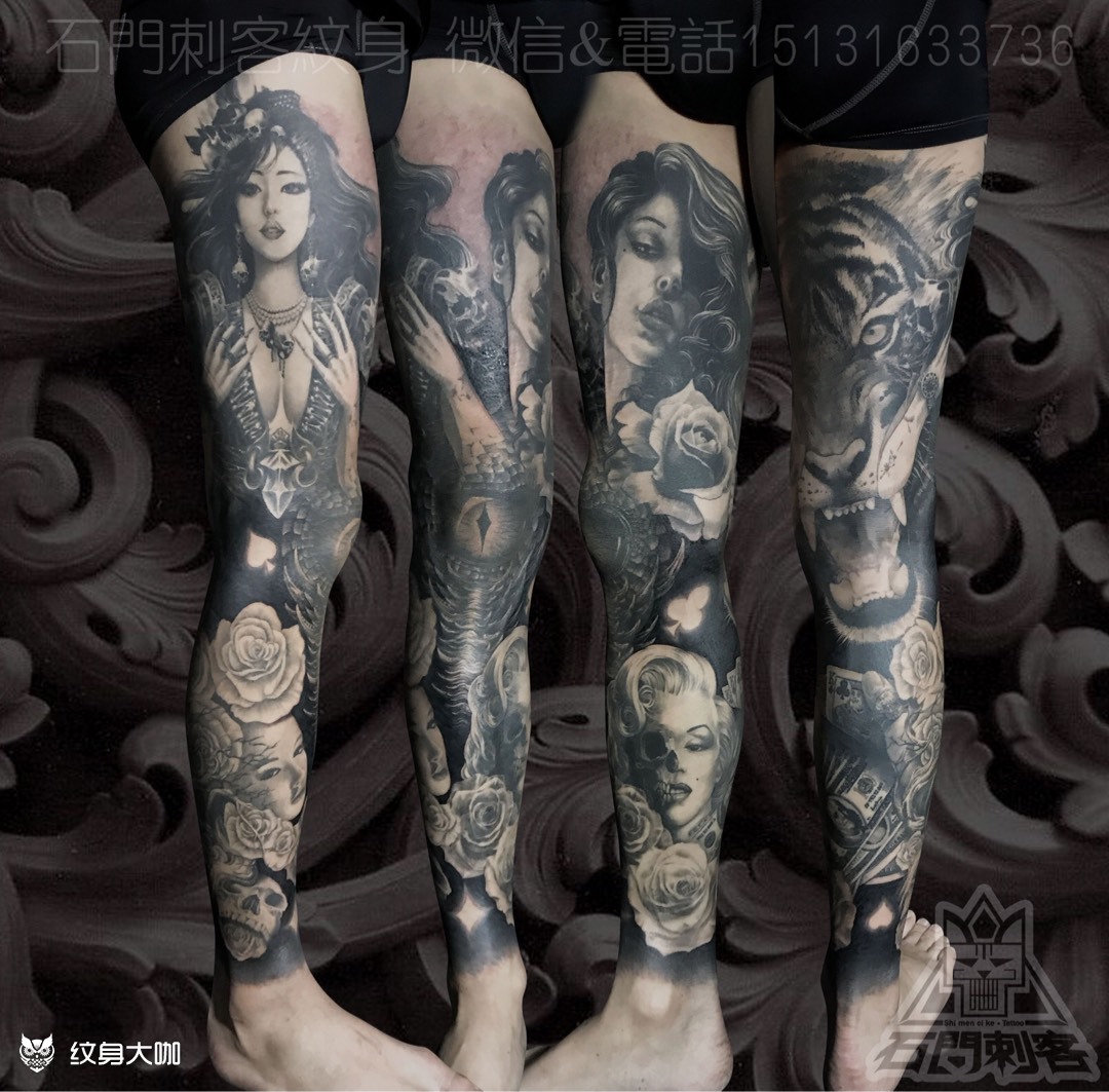 欧美花腿_纹身图案手稿图片_徐飞龙的纹身作品集