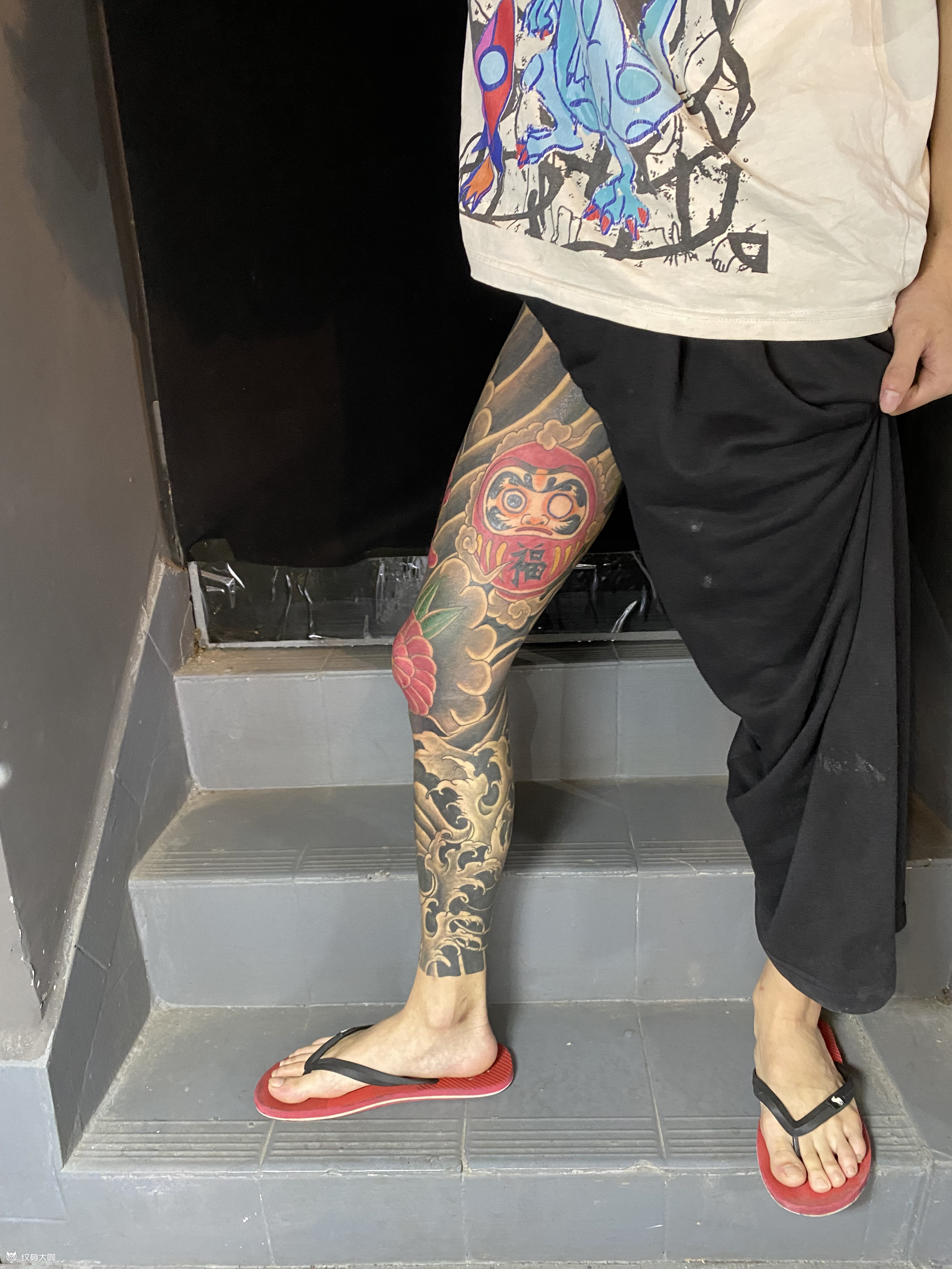 天狗之达摩蛋花腿_纹身吧社区 - 纹身大咖