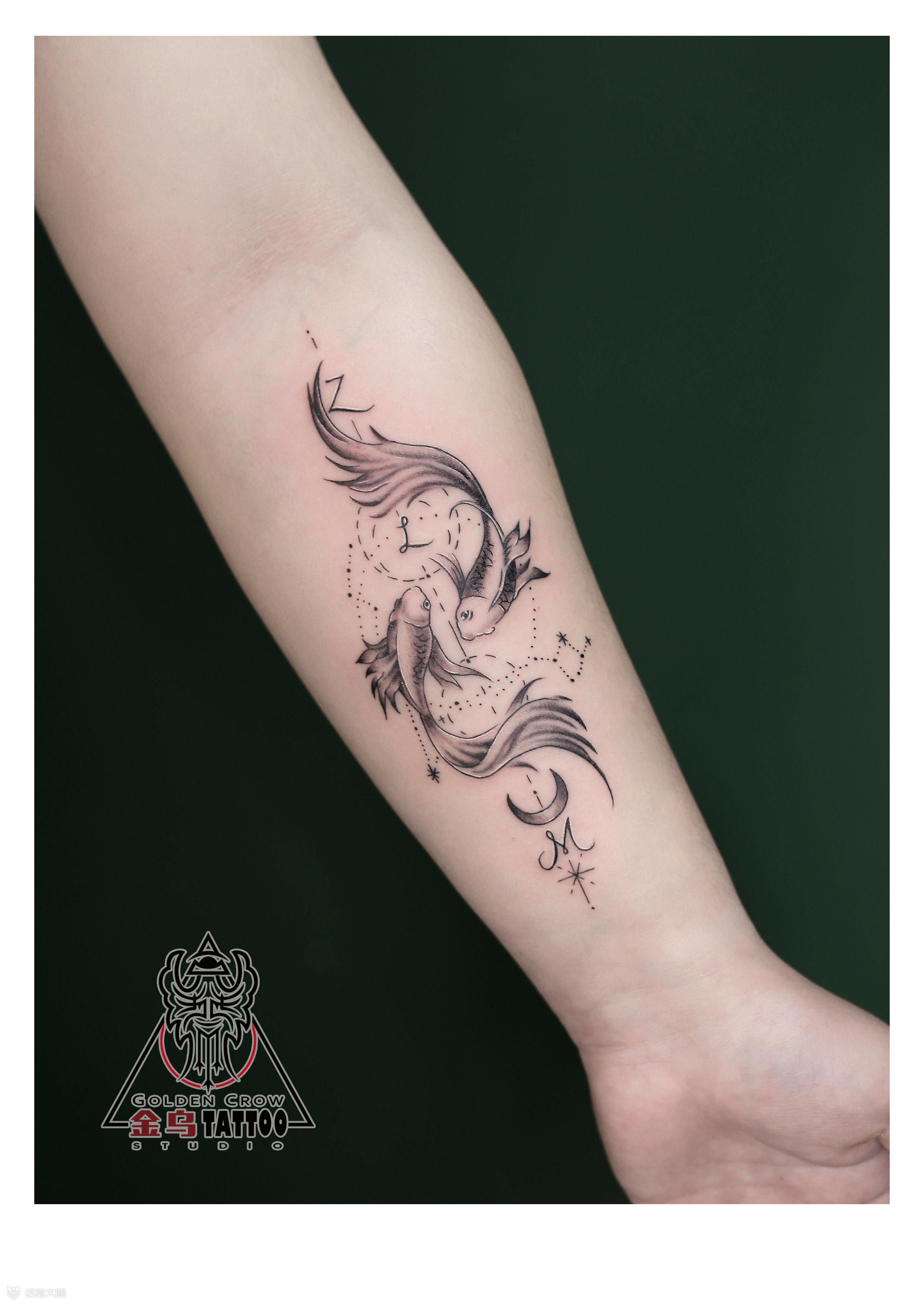 双鱼男_纹身图案手稿图片_蔡师傅的纹身作品集