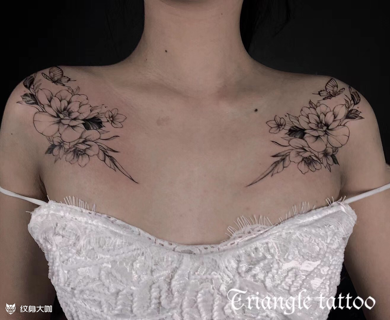 胸口素花_纹身图案手稿图片_弯那个弯呀的纹身作品集