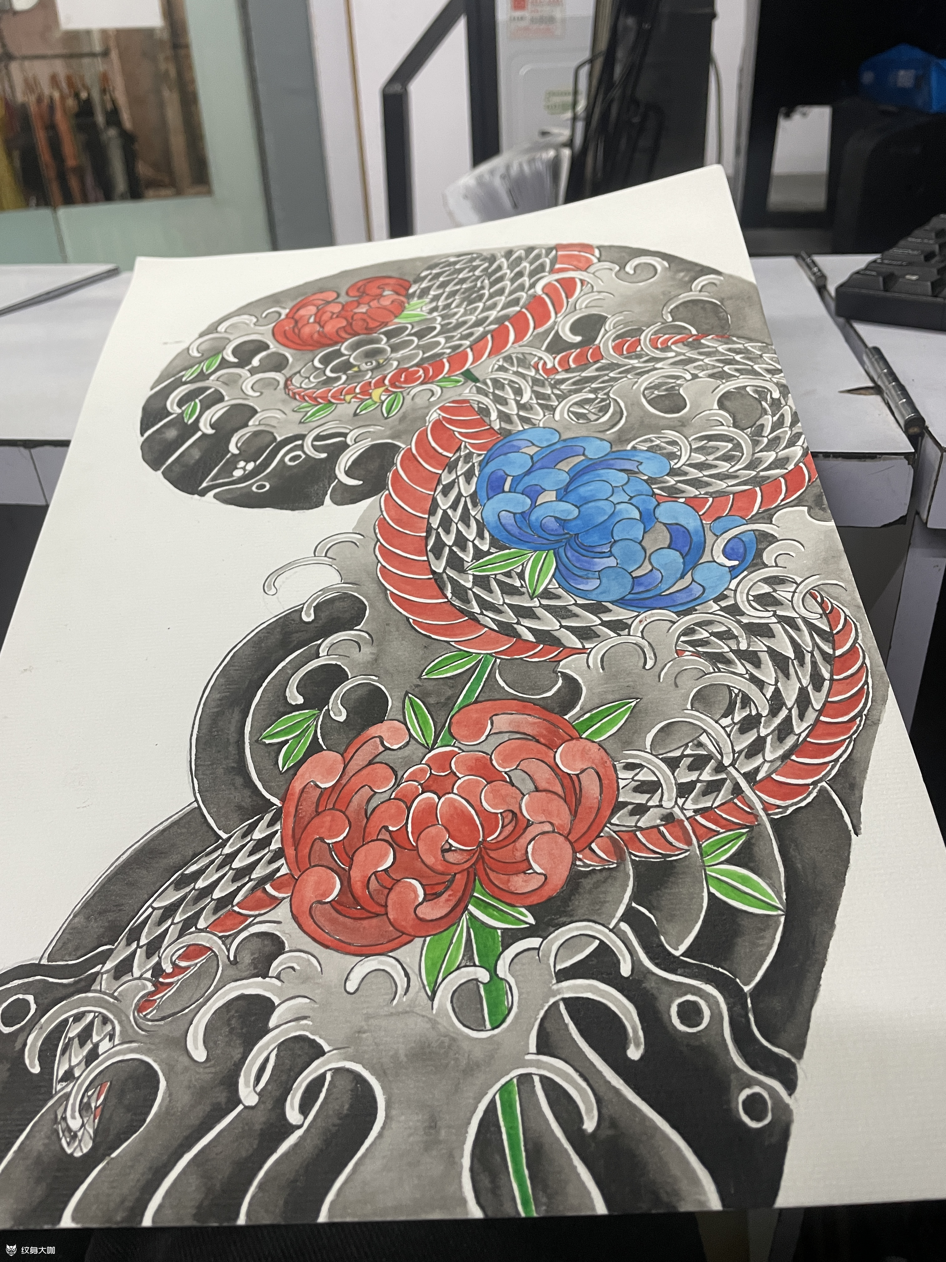 客搞半甲七分袖蛇纹身手稿 _纹身图案手稿图片_仁壹的纹身作品集
