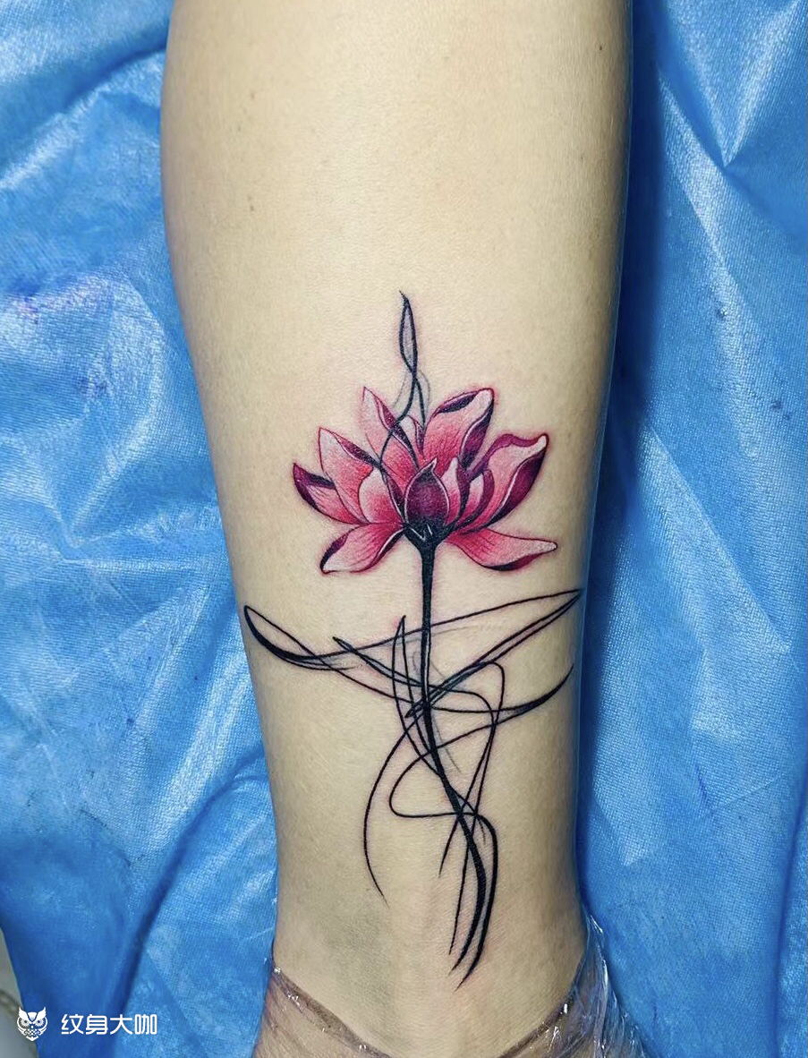 荷花_纹身图案手稿图片_张卫利的纹身作品集