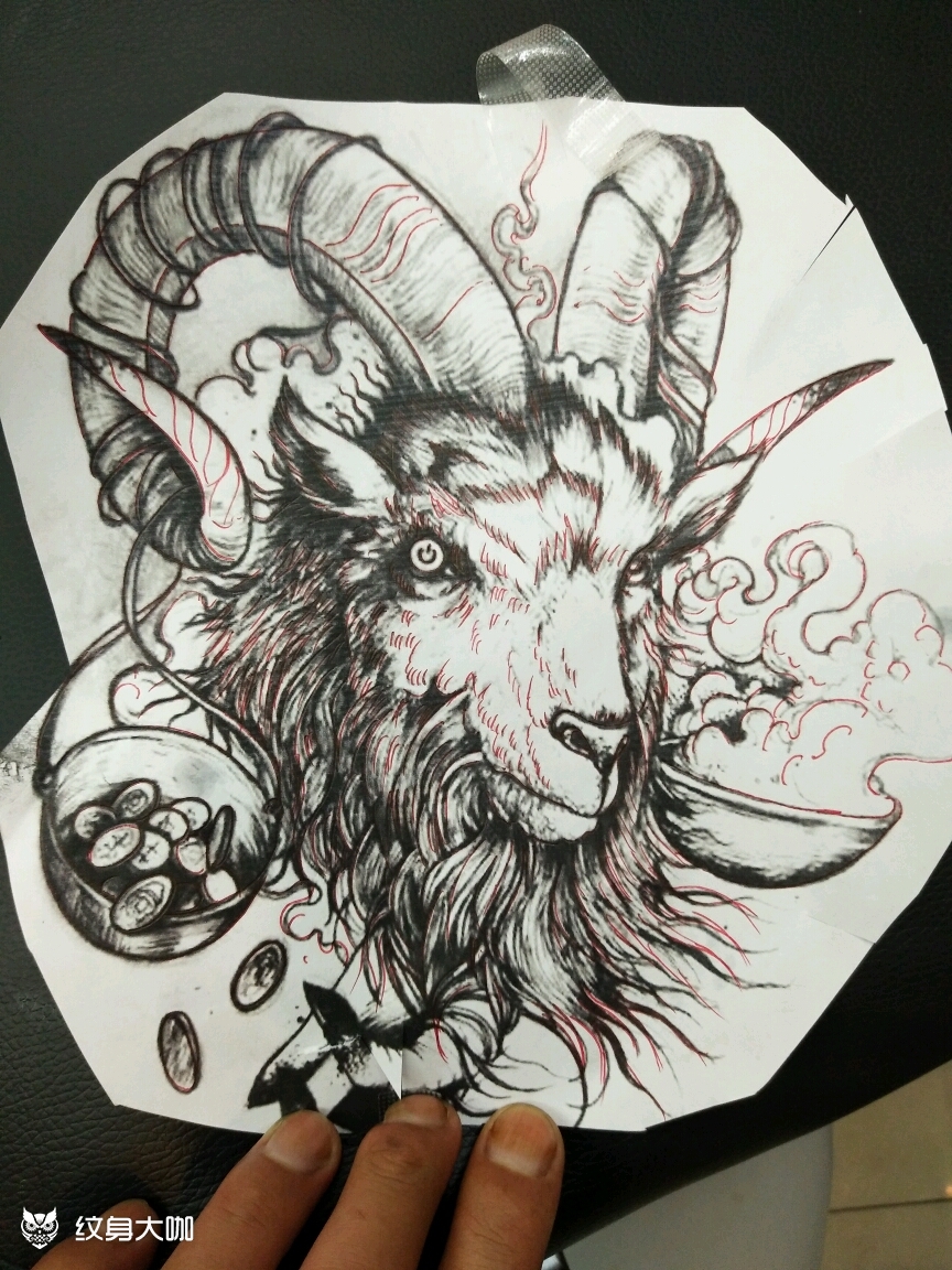 羊羊得意_纹身图案手稿图片_孙峰的纹身作品集