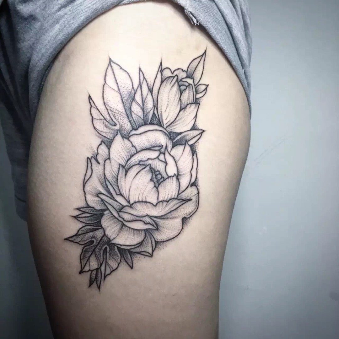 点线复古大腿花_纹身图案手稿图片_乌鸦的纹身作品集