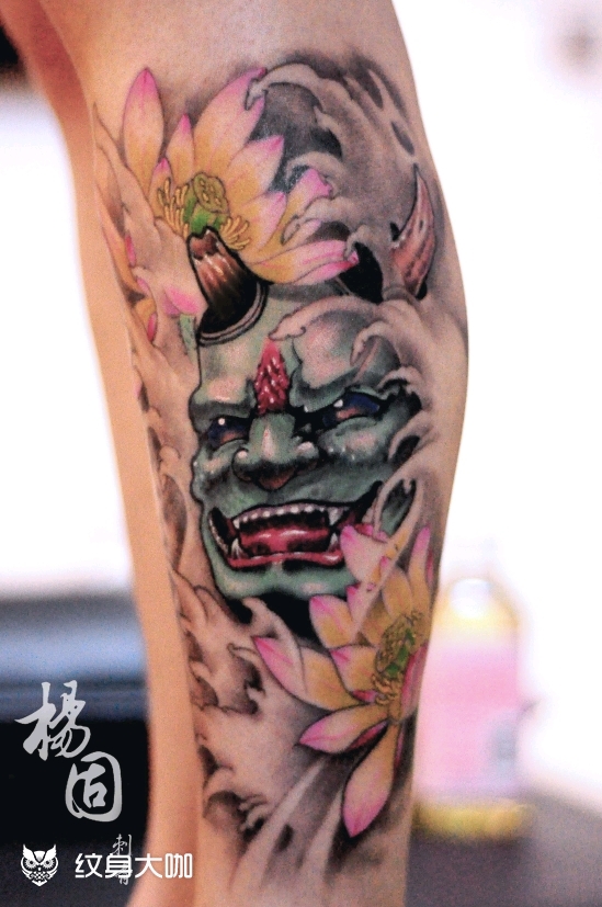 小腿莲花般若_纹身图案手稿图片_杨固的纹身作品集