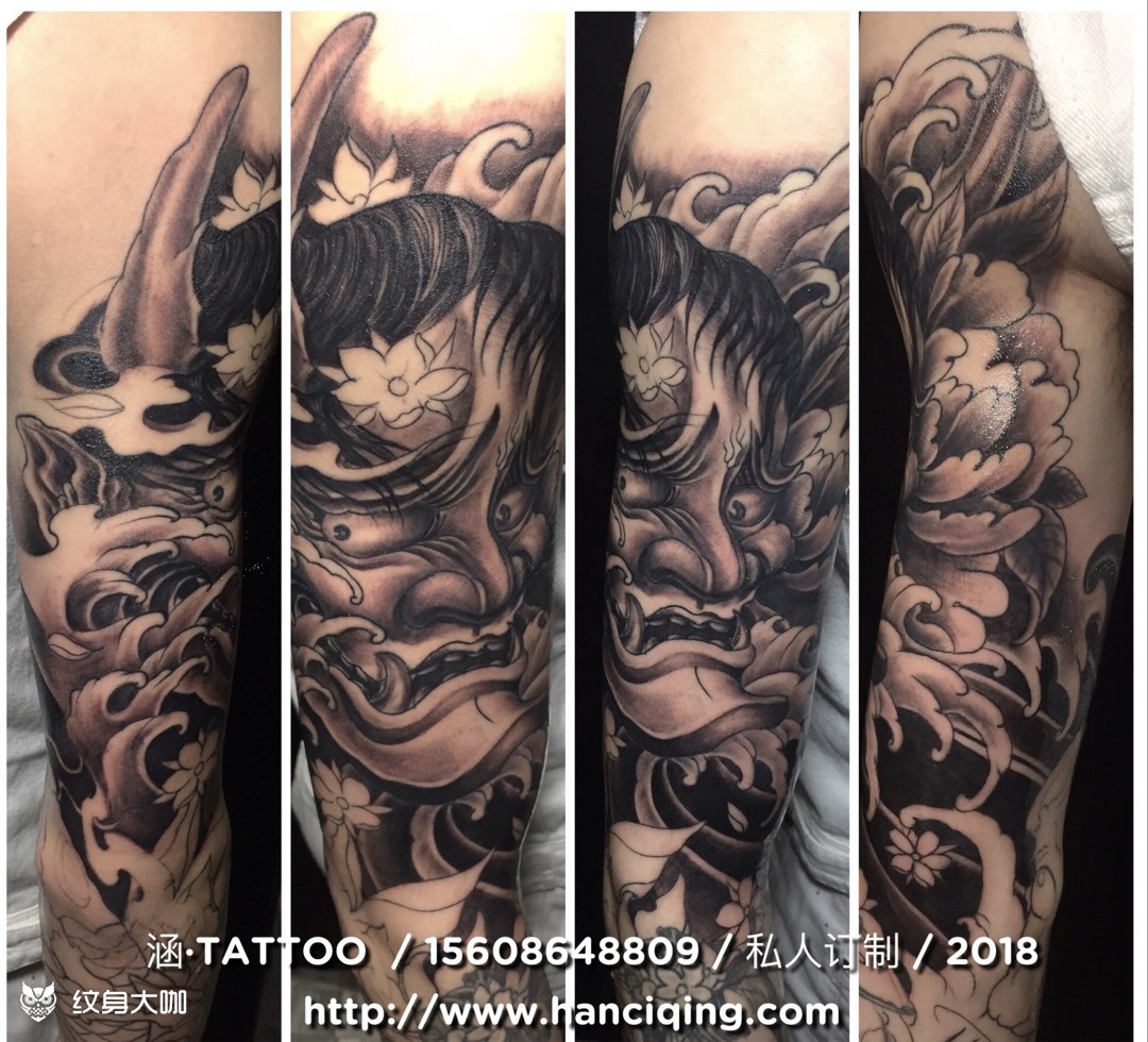 般若半臂_纹身图案手稿图片_胡涵的纹身作品集