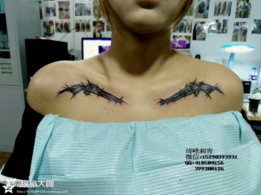 锁骨双枪_纹身图案手稿图片_琦峰tattoo的纹身作品集