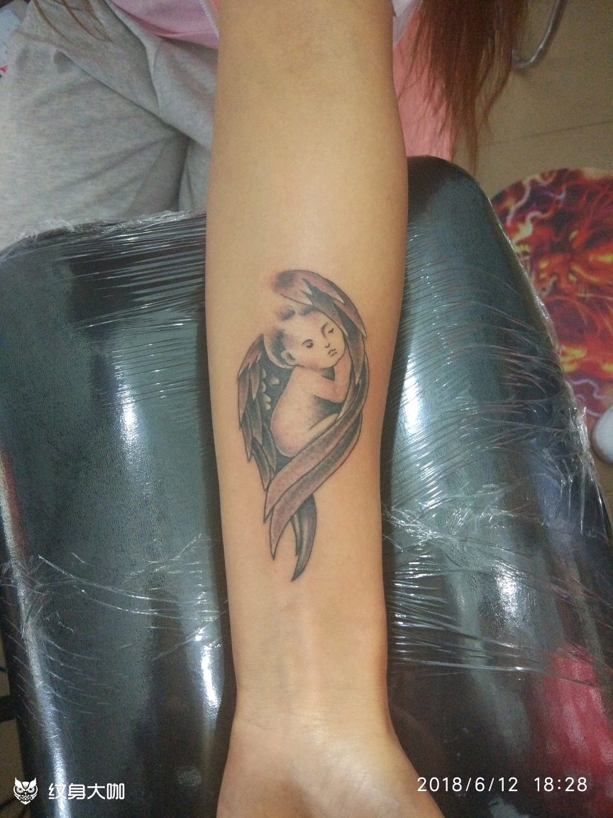 天使的守护_纹身图案手稿图片_张超的纹身作品集