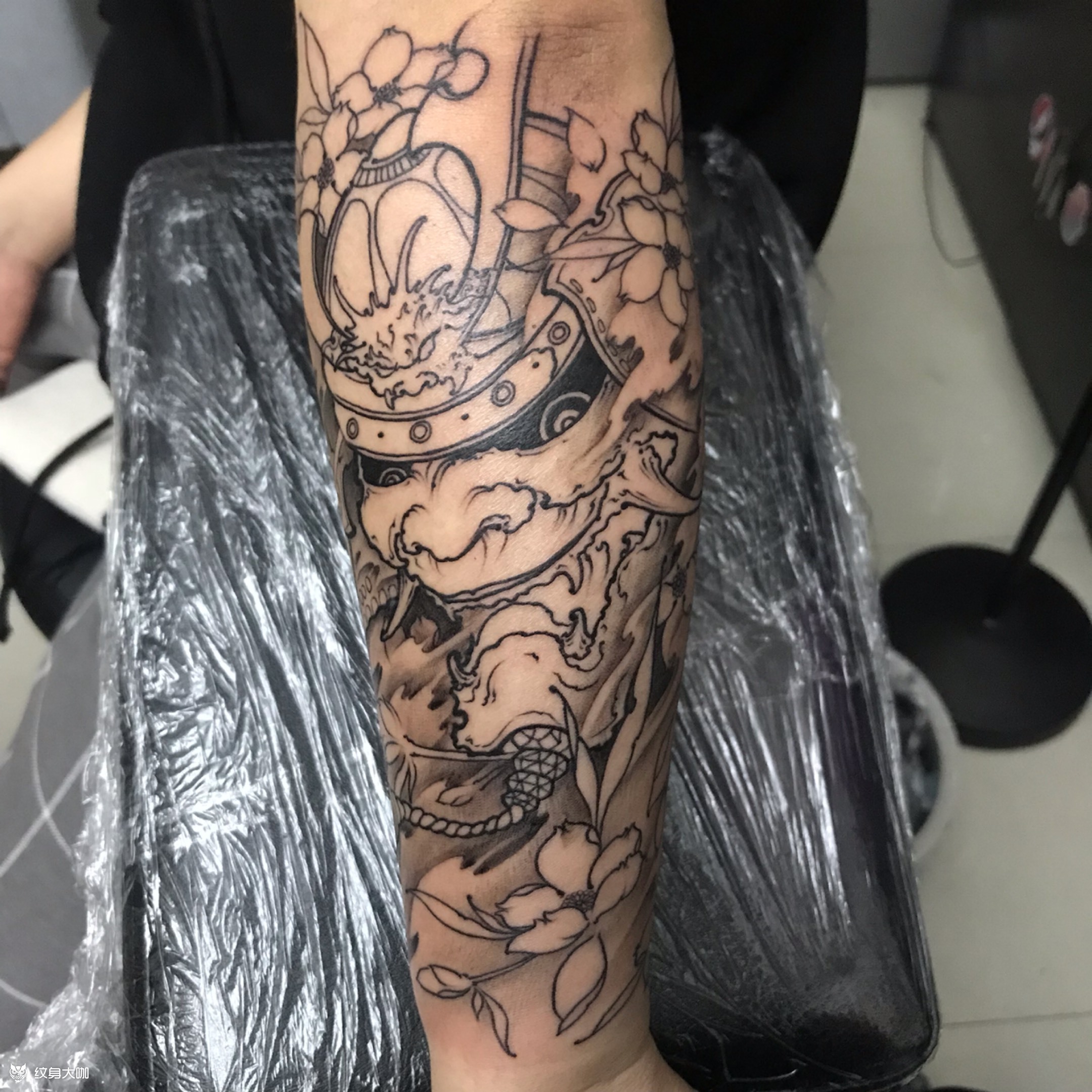鬼武士包小臂_纹身图案手稿图片_八一的纹身作品集