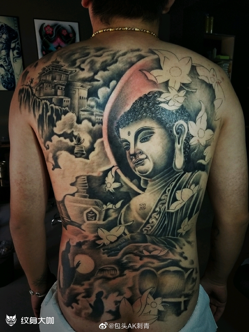 满背佛_纹身图案手稿图片_钱明月的纹身作品集