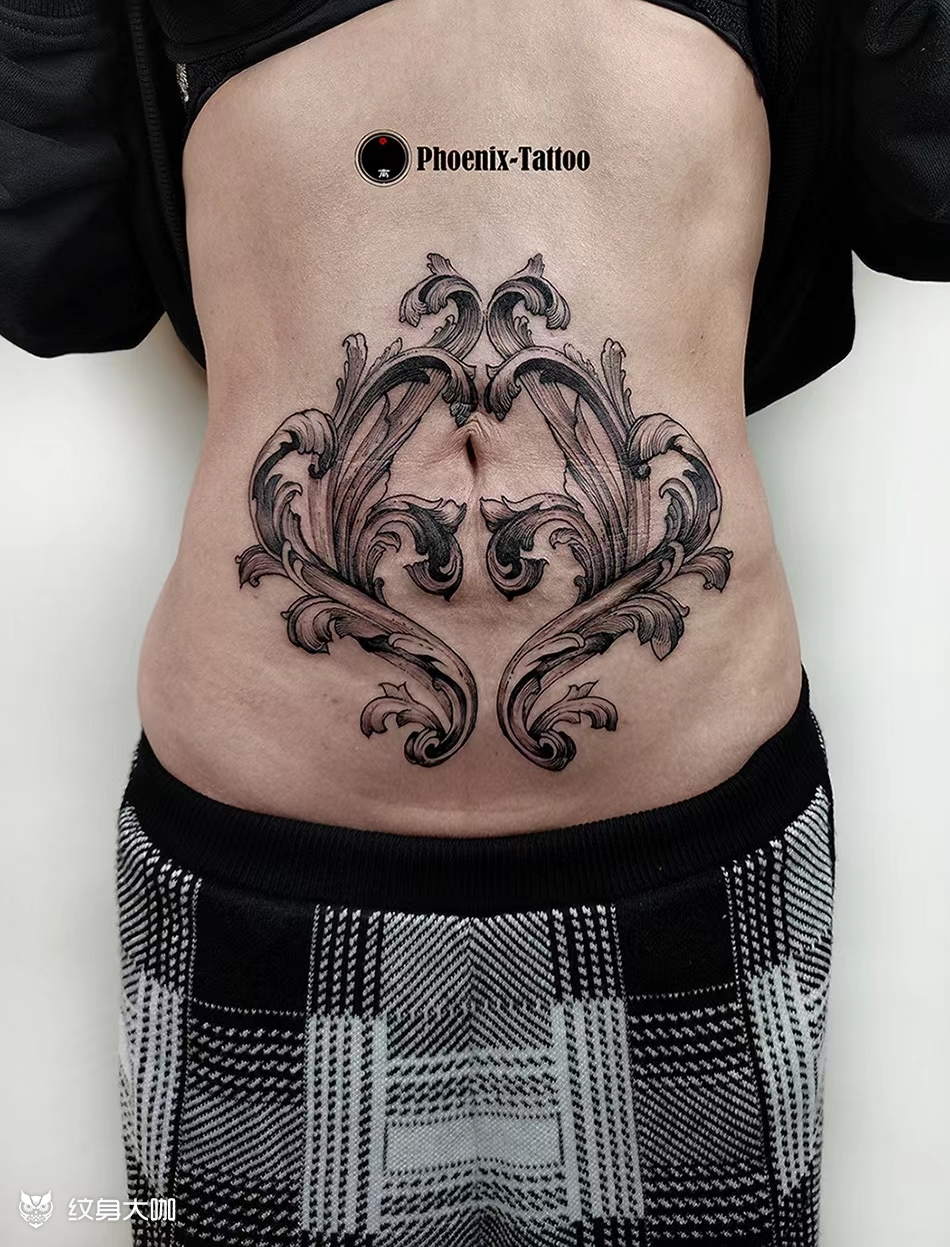 巴洛克 腹部遮疤_纹身图案手稿图片_骨头的纹身作品集
