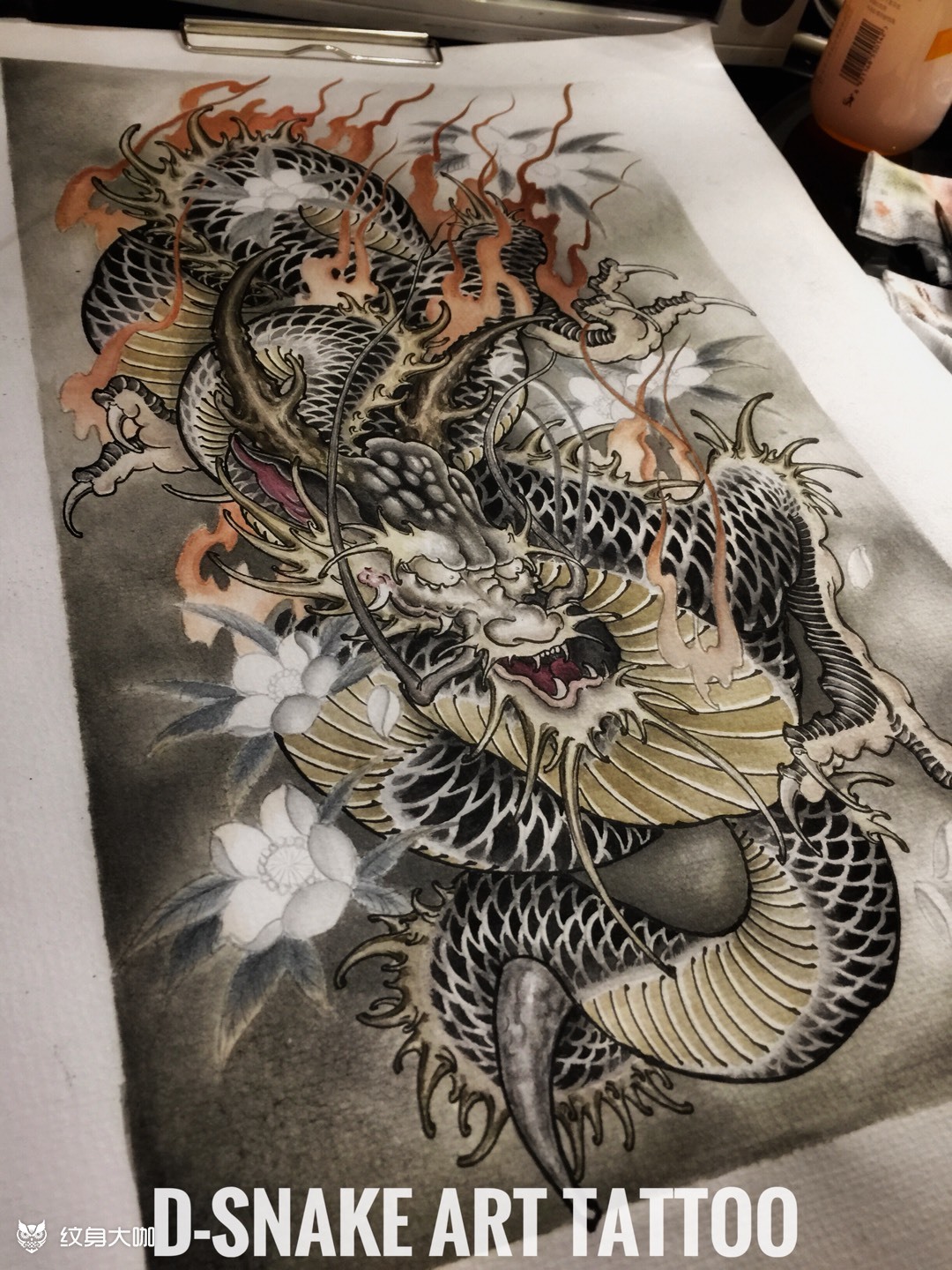 花臂龙手稿_纹身图案手稿图片_苏州谛酉小贤的纹身作品集