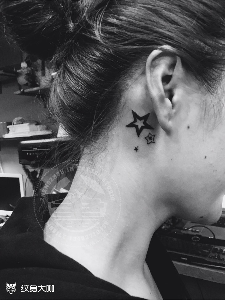 耳后清新_纹身图案手稿图片_大泽的纹身作品集