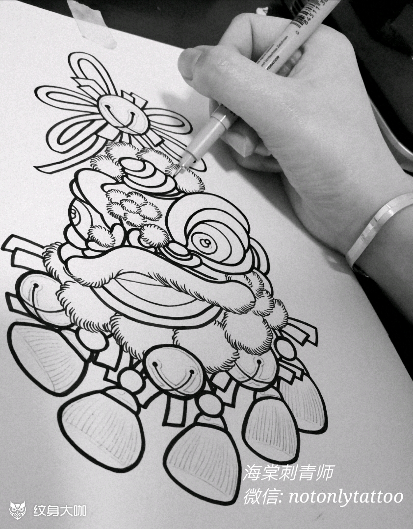 舞狮狮子中国结风铃铃铛铜铃哈_纹身吧社区 - 纹身大咖