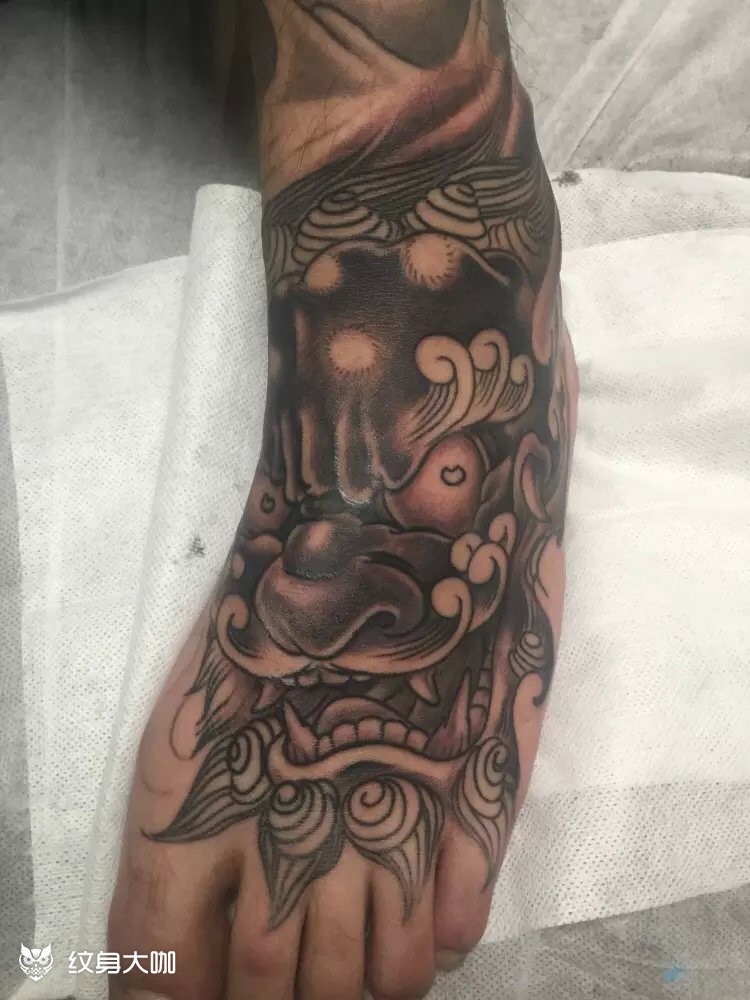 原创脚背唐狮子_纹身图案手稿图片_田林的纹身作品集