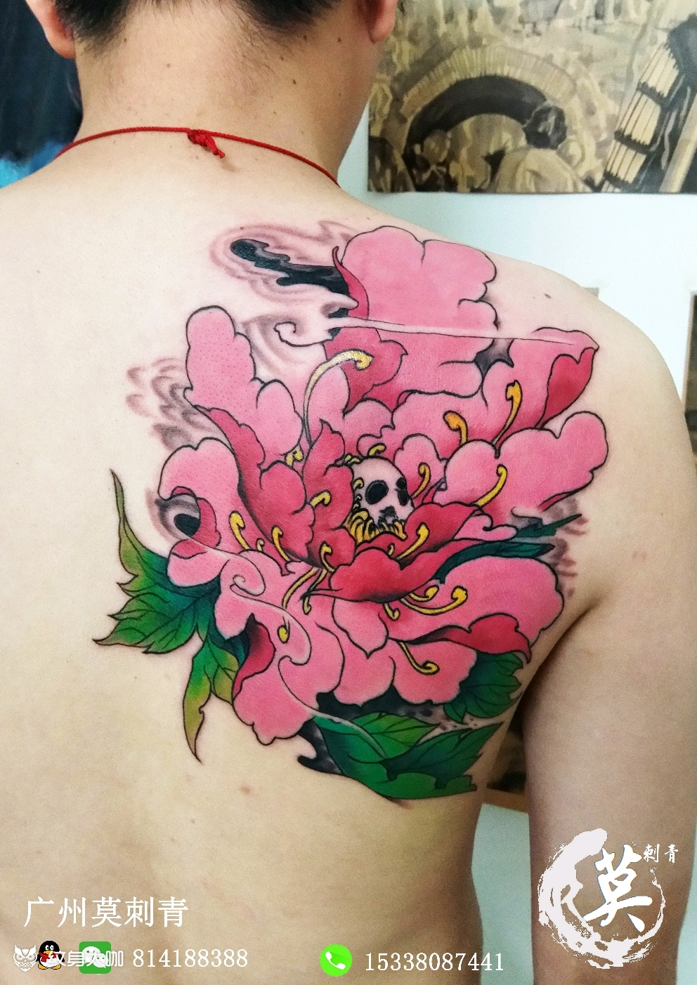 半肩艳彩牡丹花_纹身图案手稿图片_阿莫的纹身作品集