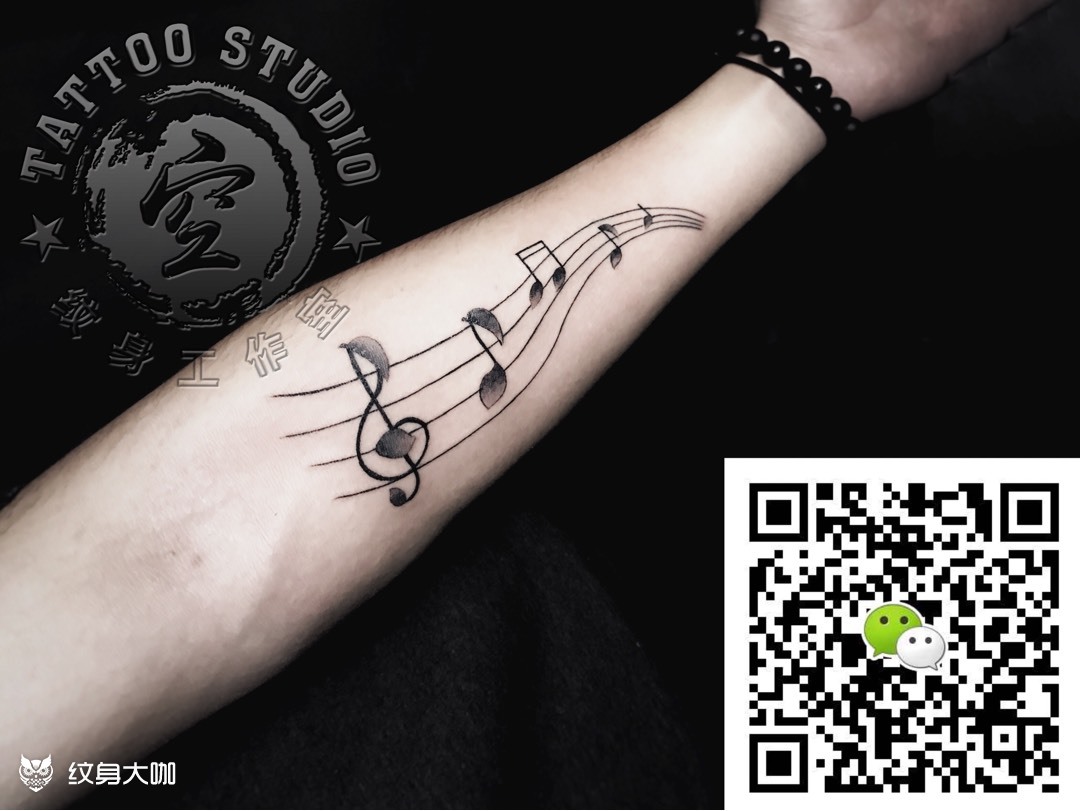 音符五线谱_纹身图案手稿图片_裘波的纹身作品集