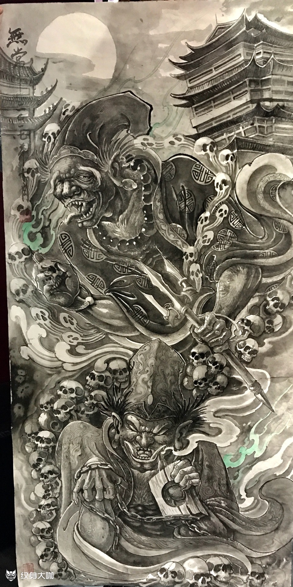 烈火风黑白无常_纹身图案手稿图片_小明的纹身作品集