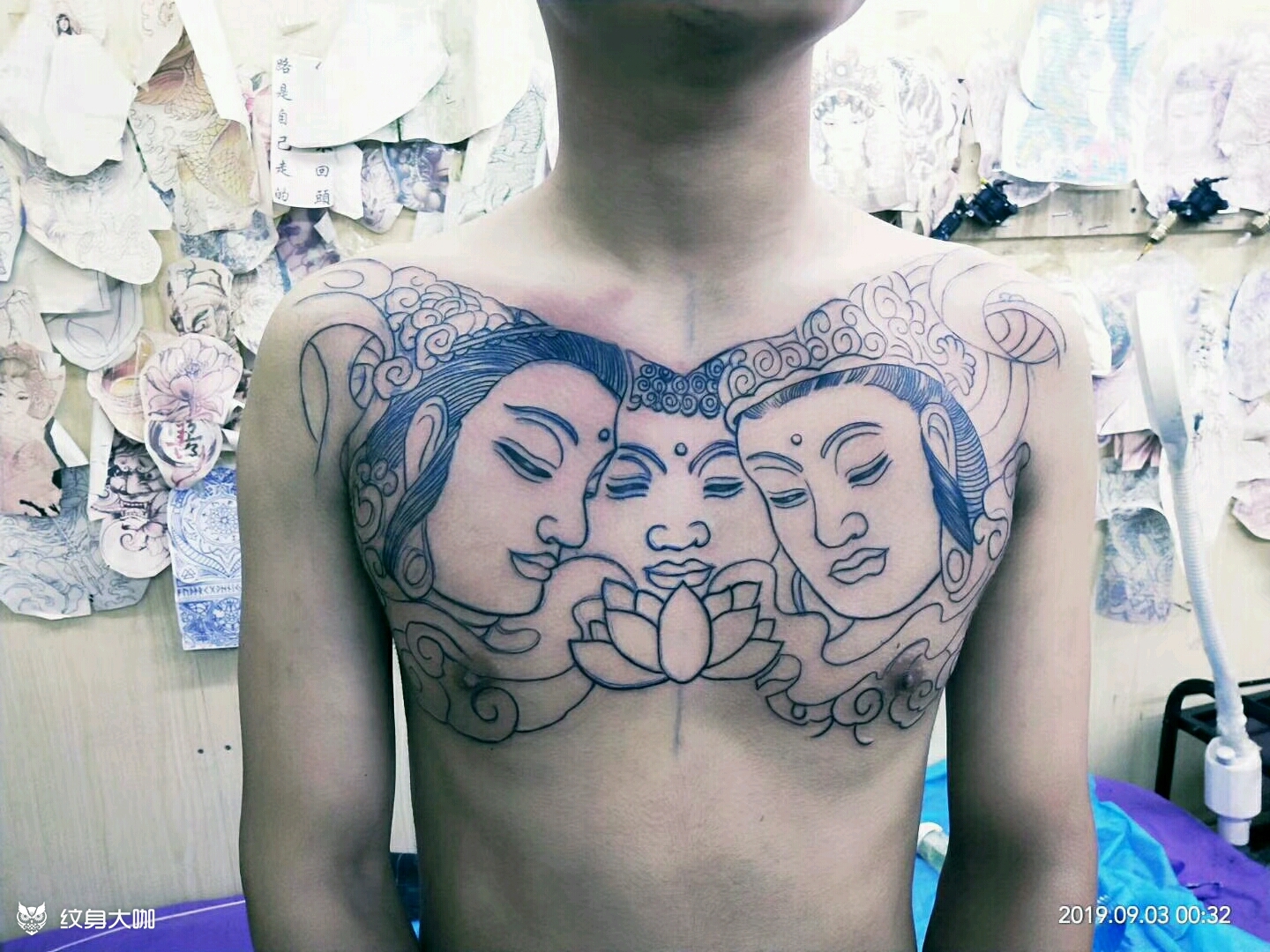 三面佛勾线_纹身图案手稿图片_尊龙的纹身作品集