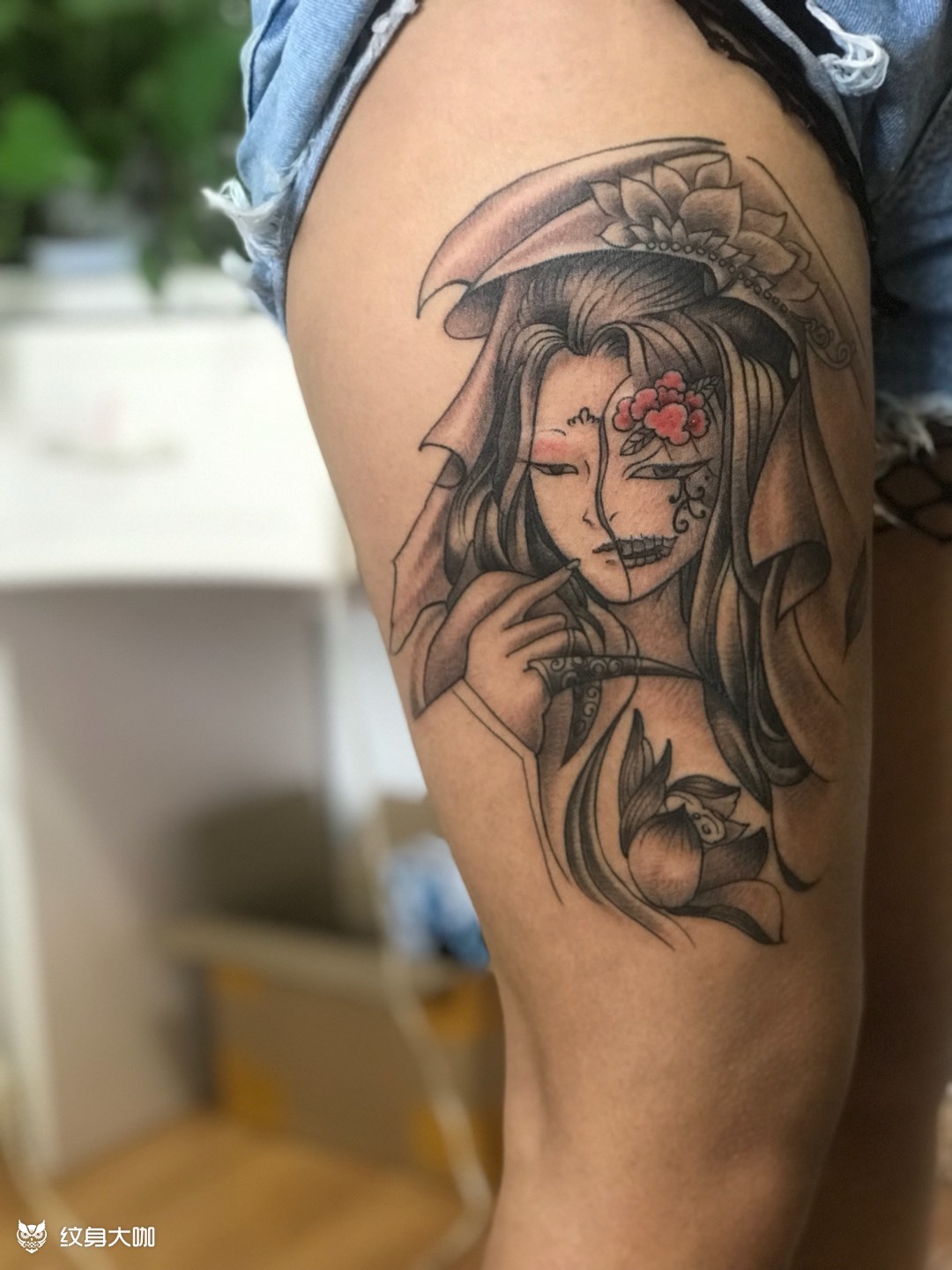 大腿艺妓_纹身图案手稿图片_罗耀龙的纹身作品集