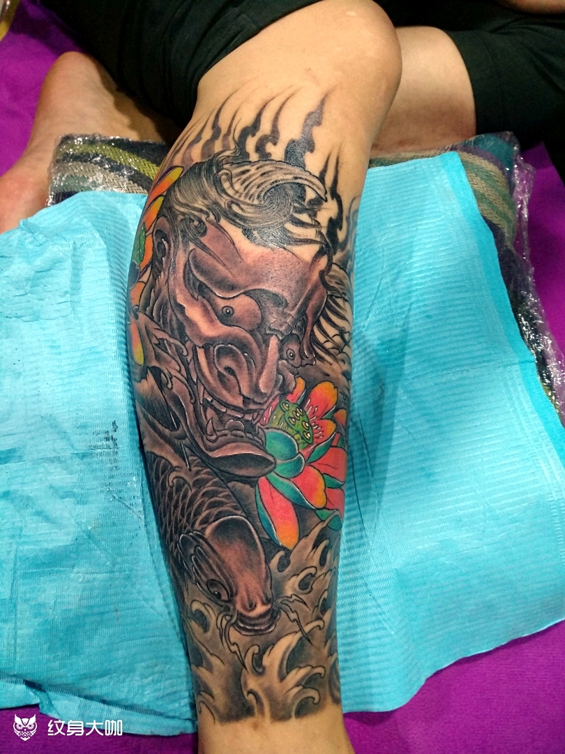 小腿般若鲫鱼_纹身图案手稿图片_六郎小虎的纹身作品集