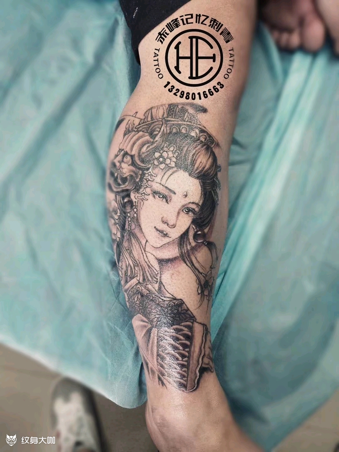 小腿 美女艺伎_纹身图案手稿图片_河神作品持续更新中的纹身作品集