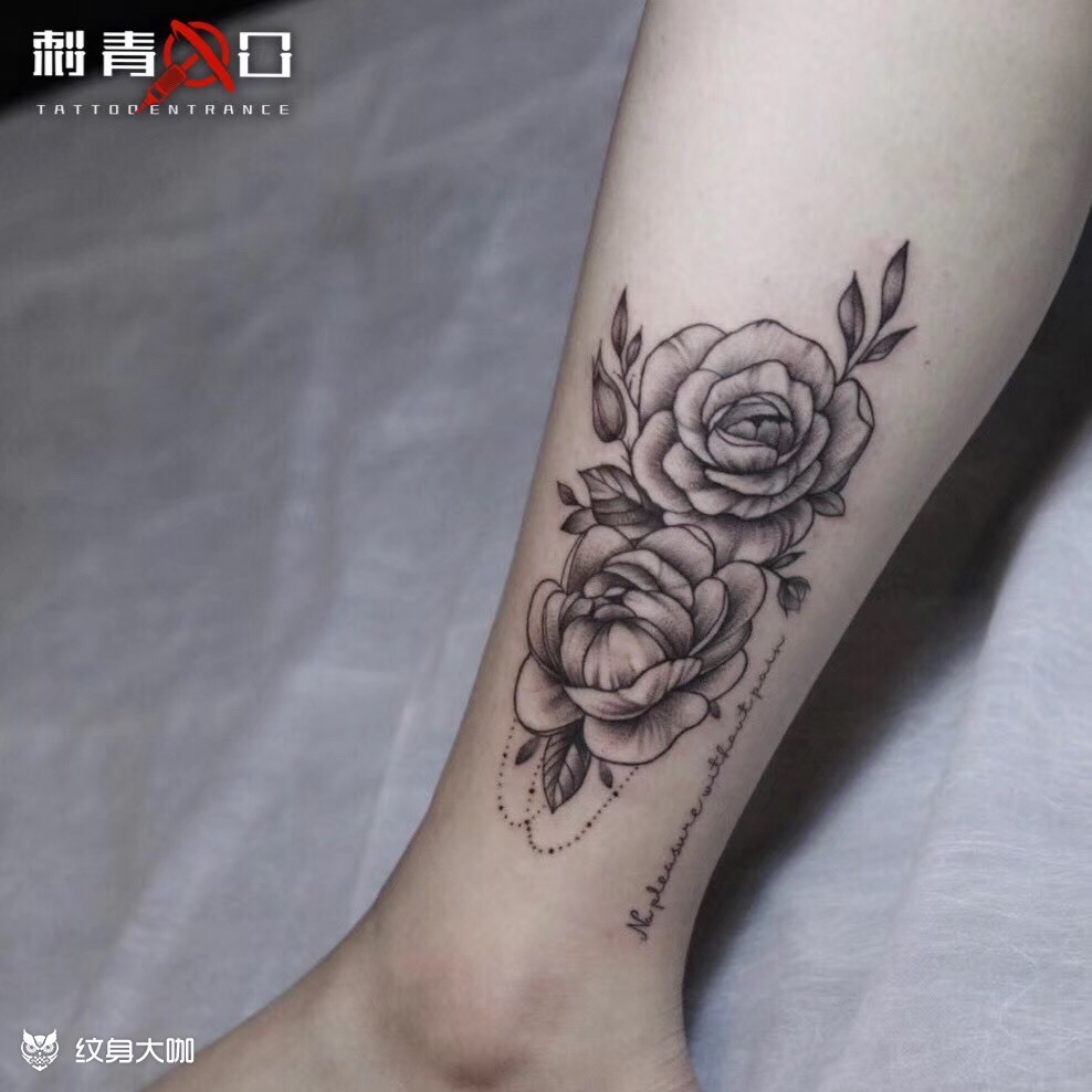 小腿素花_纹身图案手稿图片_糖哥的纹身作品集