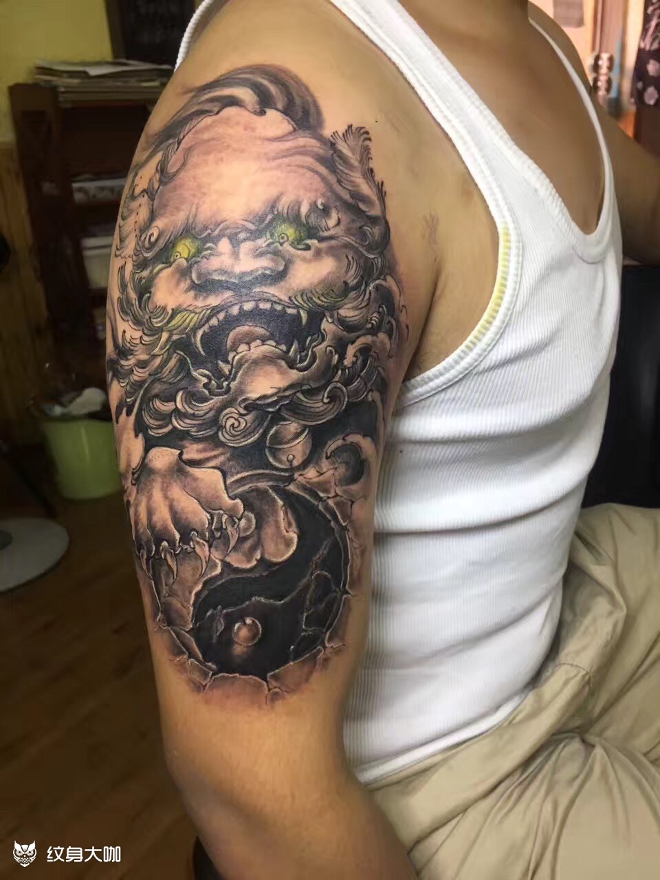 大臂唐狮半甲_纹身图案手稿图片_忠义堂兵兵的纹身作品集