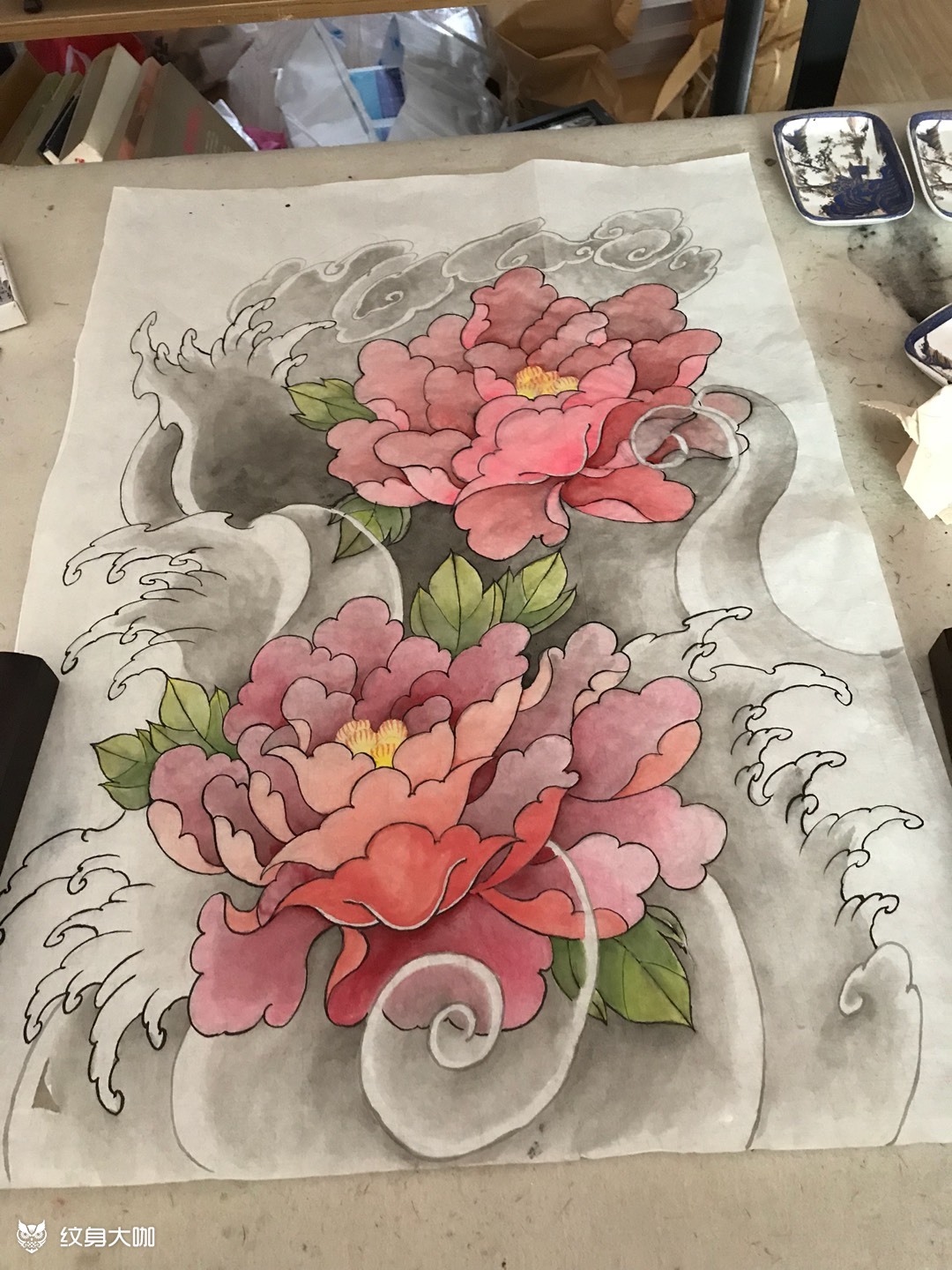 牡丹花臂_纹身图案手稿图片_程龙的纹身作品集