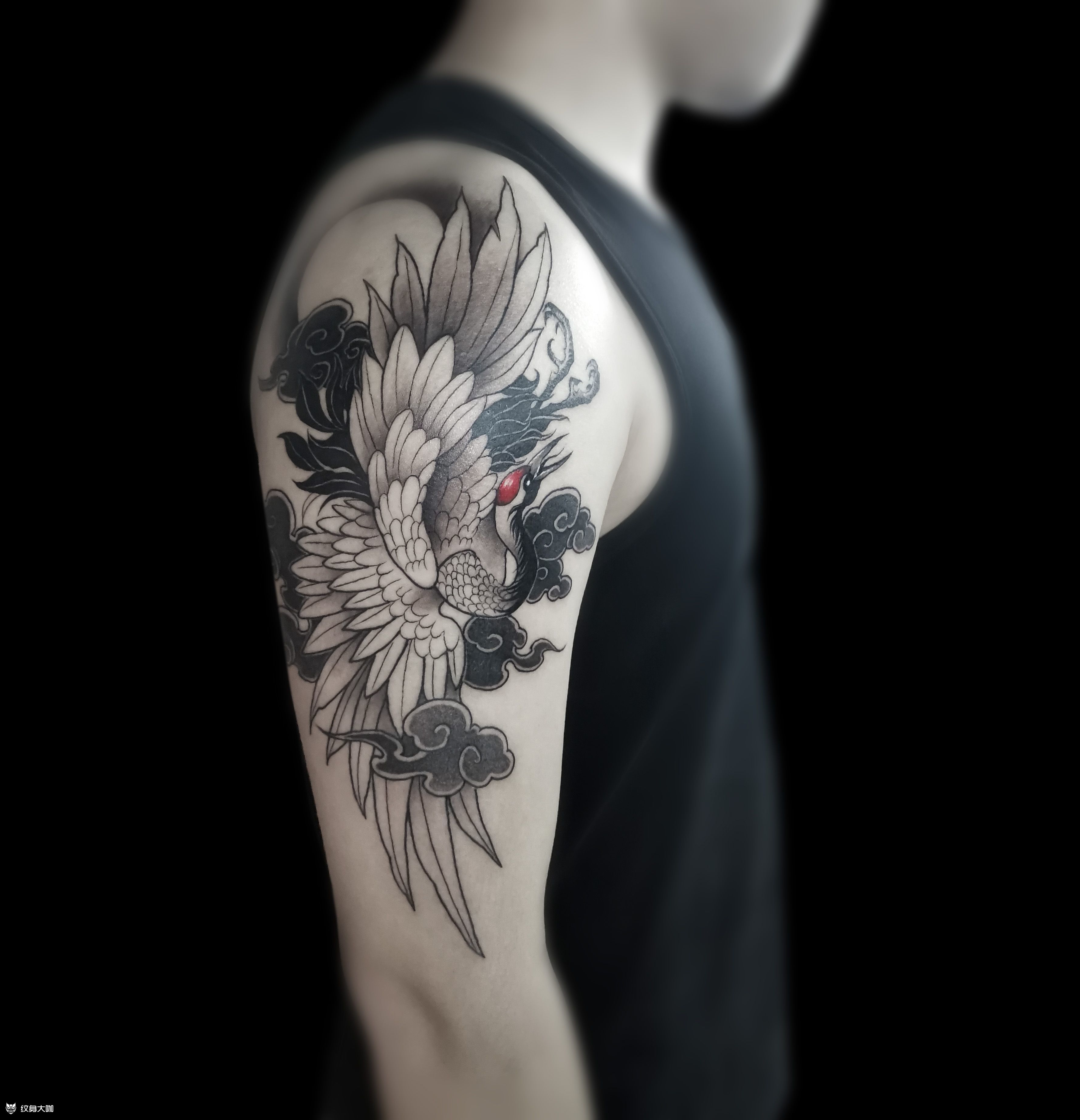 大臂仙鹤_纹身图案手稿图片_one的纹身作品集