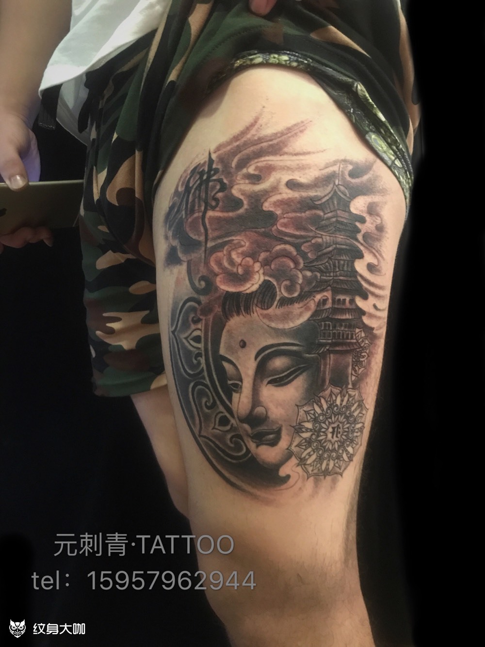 大势至菩萨,上半部分用了麻药_纹身图案手稿图片_严余畅的纹身作品集