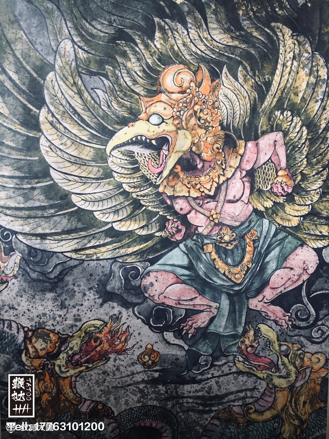 大鹏金翅鸟,老规矩只出一次[嘿哈]_纹身图案手稿图片_李承龙的纹身