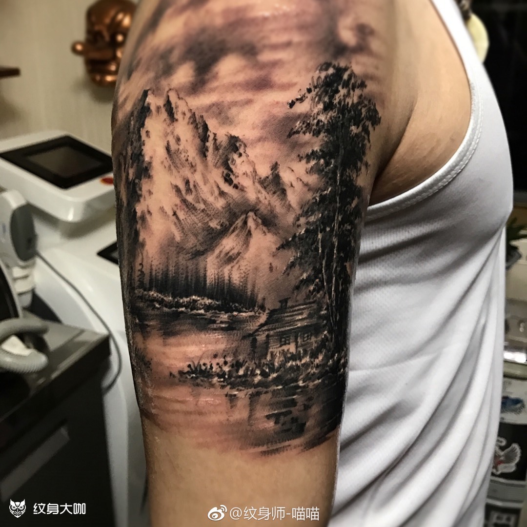 山水_纹身图案手稿图片_喵喵的纹身作品集