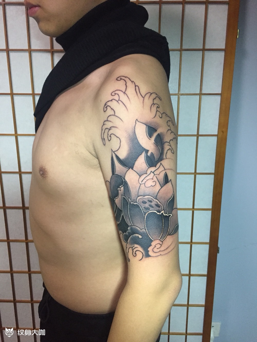 荷花遮盖未完成_纹身图案手稿图片_程龙的纹身作品集