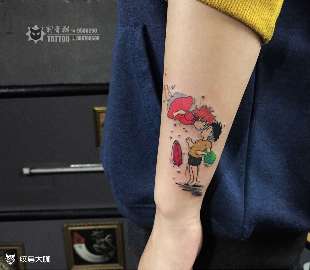 波妞与宗介_纹身图案手稿图片_阿猫的纹身作品集