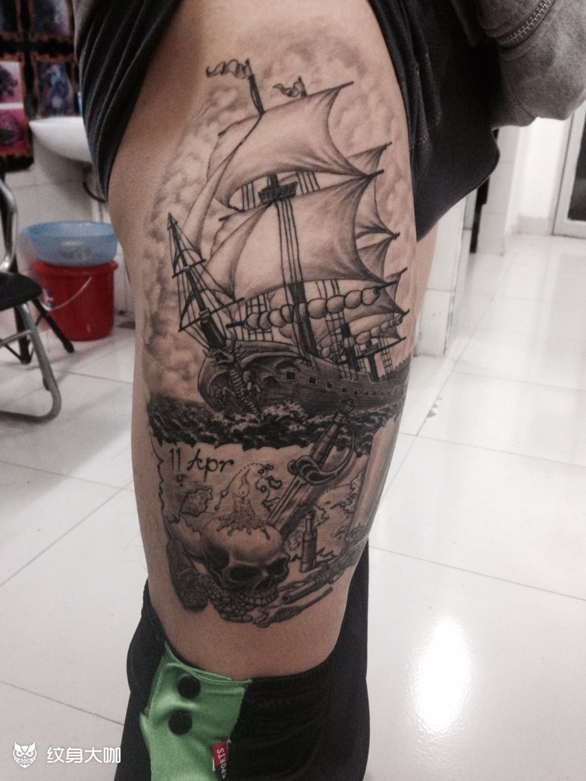 海盗船_纹身图案手稿图片_沈金夺的纹身作品集