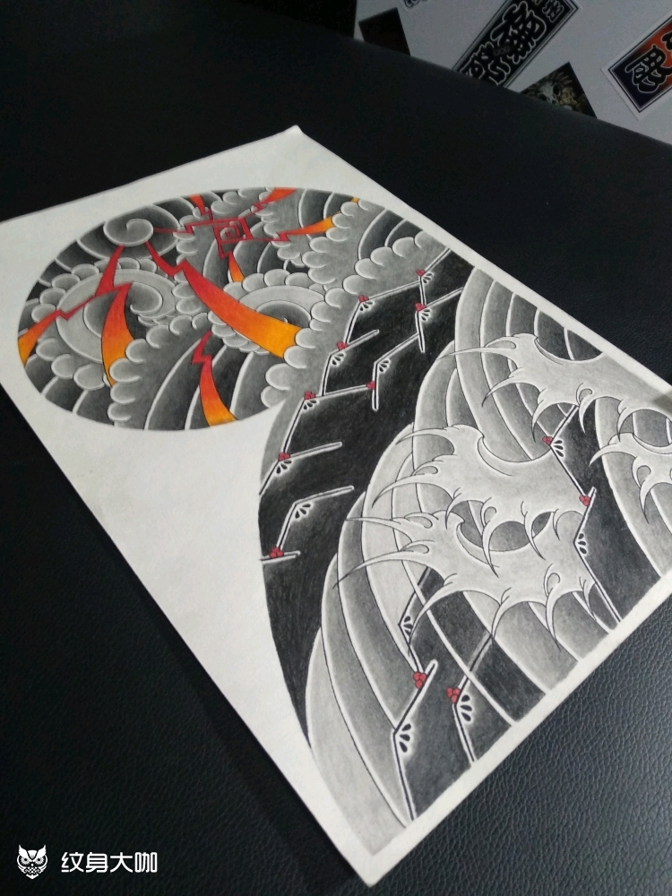 日式老传统半甲_纹身图案手稿图片_雕涅的纹身作品集