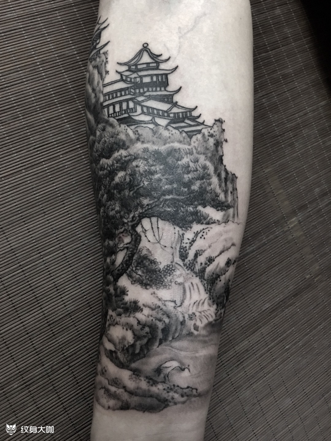 国画山水花臂_纹身图案手稿图片_ · 释意 ·的纹身作品集