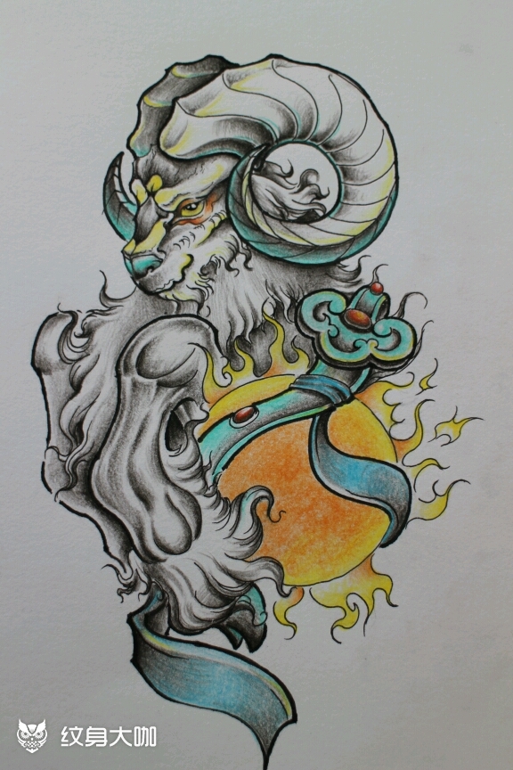 山羊_纹身图案手稿图片_李永超的纹身作品集